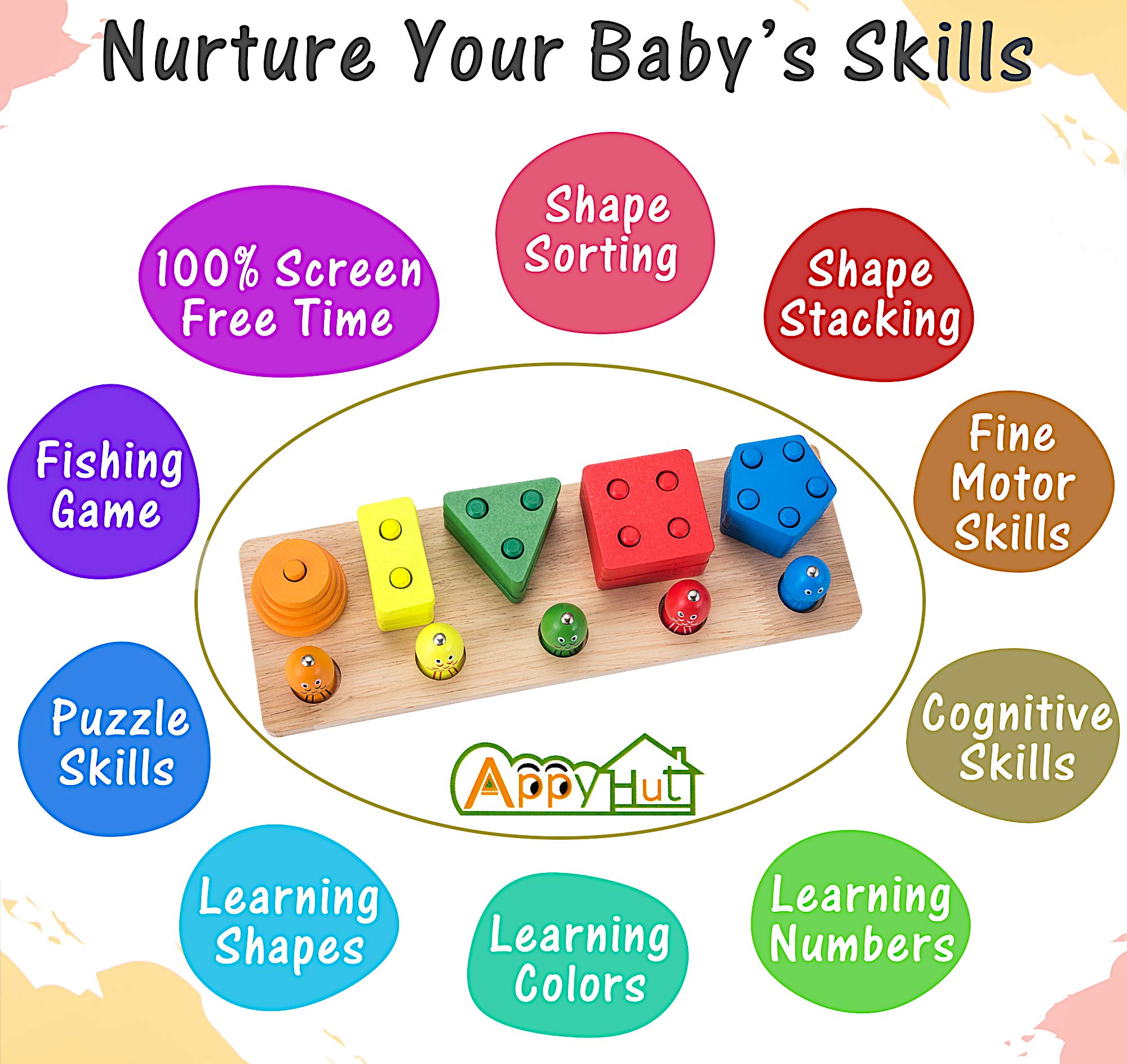 Buy AppyHut Wooden Shape Sorter Stacker Toddlers Puzzles Toy Montessori