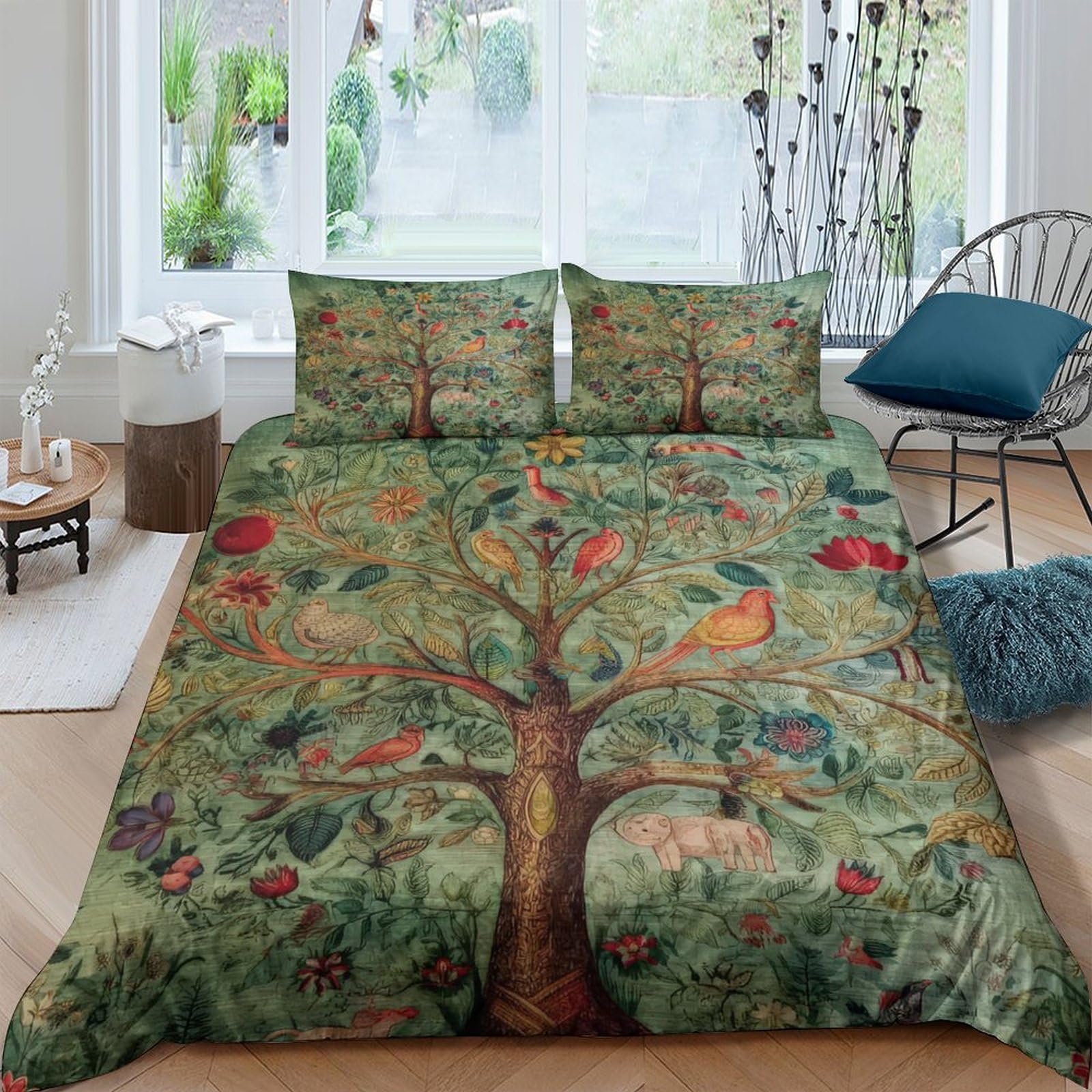 Ctjqhvkz Style-10 3D Printed Tree Of Life Fitted Sheet Microfiber Artistic Birds Mattress Cover For Bedroom Guest Room Decor Single（135X200cm）