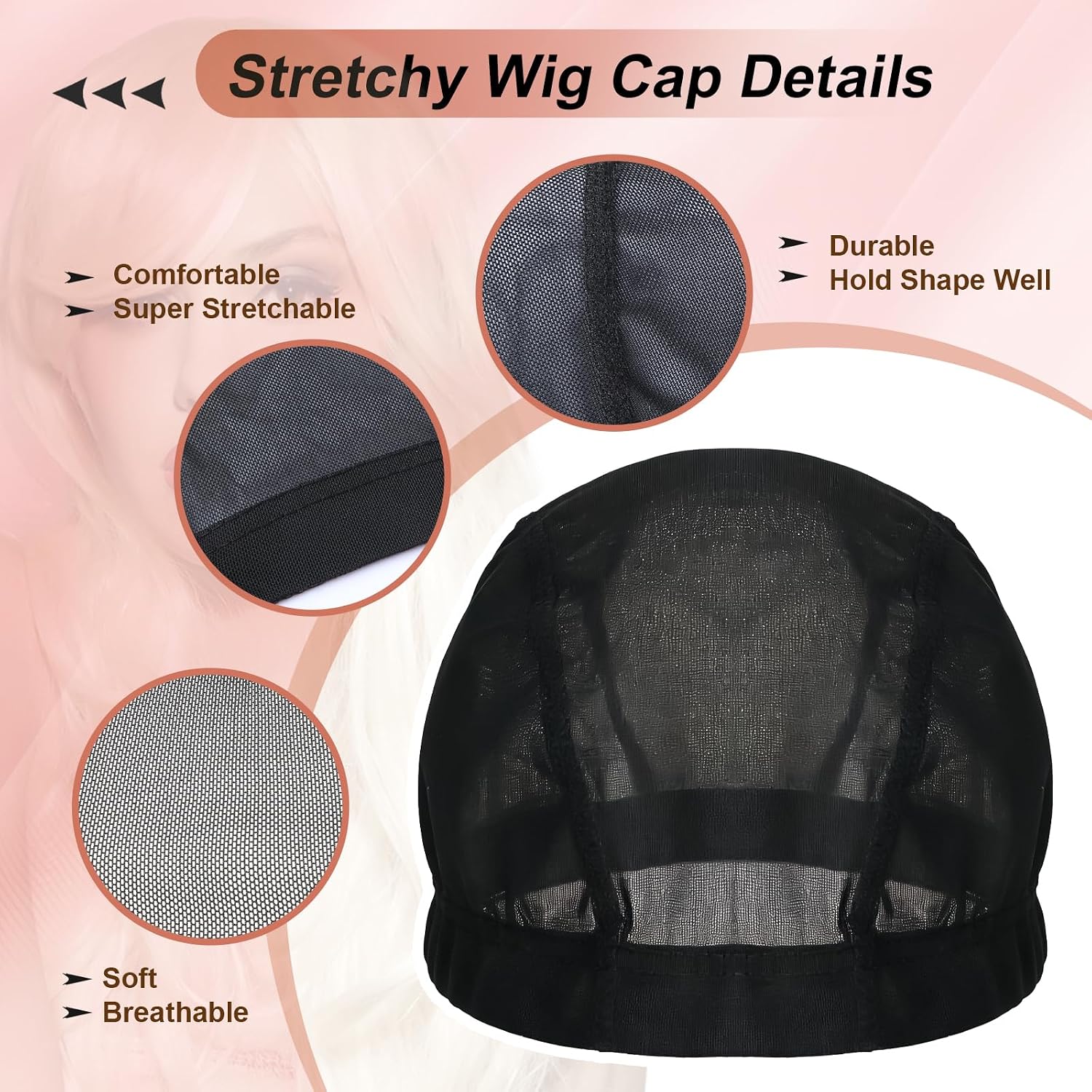 Mesh Wig Cap 6 PCS Black Wig Caps for Women, Stretchable Nylon Net Dome Cap for Wigs Suitable for Women Men Daily Life Cosplay Party Show Halloween