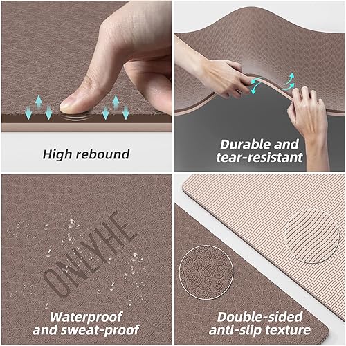 Miniatura 5 de Tapete de yoga de 0.315 pulgadas de grosor, antideslizante, antideslizante, antideslizante, tapete de pilates para hombres y mujeres, tapete de
