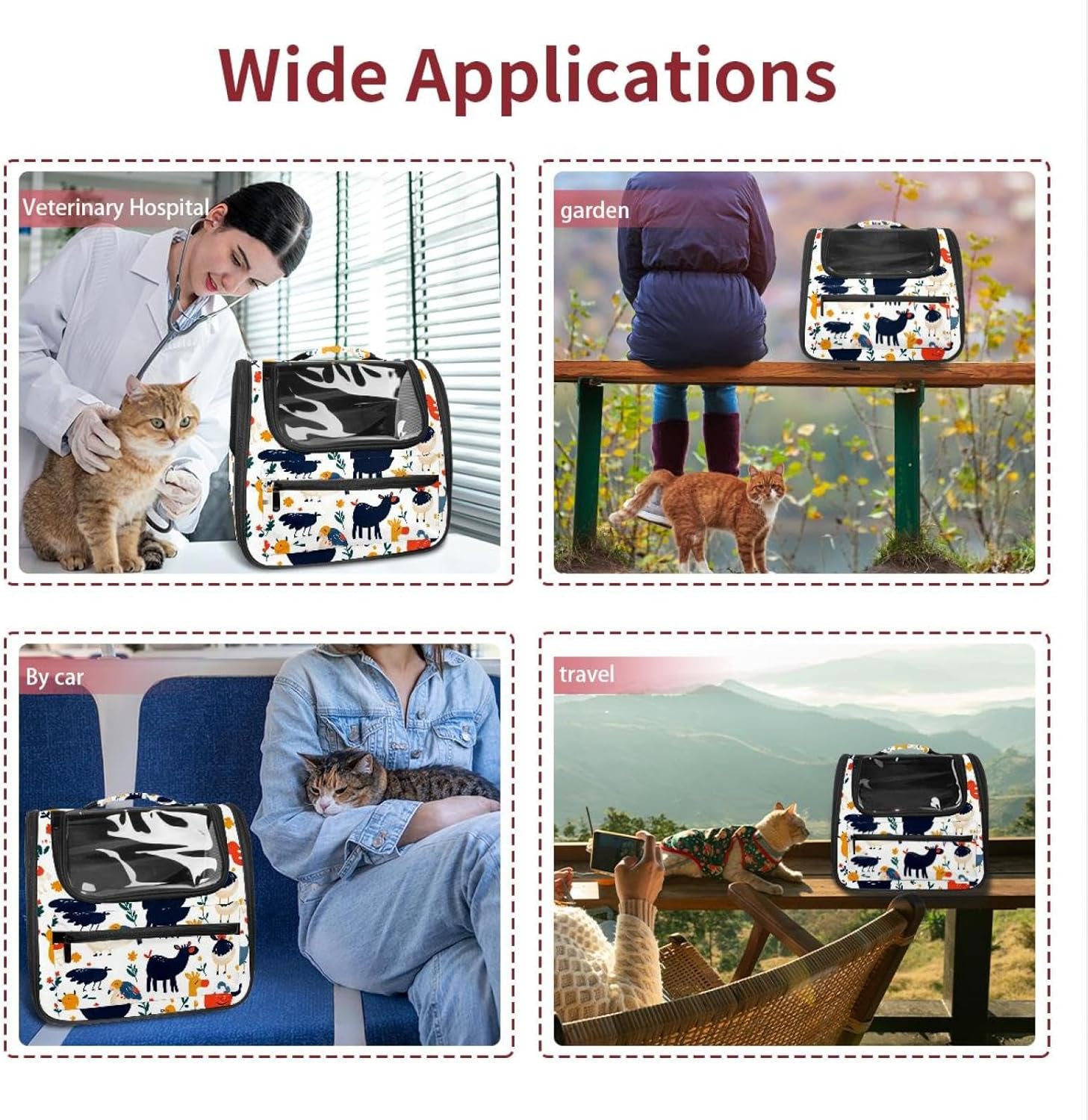 Cute Farm Animals Pet Carrier Airline Approved Soft Sided Portable Cozy Travel Pet Bag, Car Seat Safe Carrier for Cats and Dogs