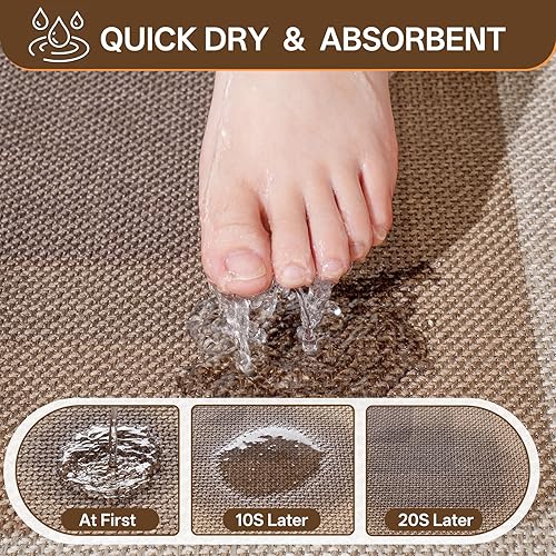 Miniatura 5 de Tapete de baño antideslizante, de secado rápido, súper absorbente, lavable, parte trasera de goma, ultra delgado, para debajo de la puerta, color