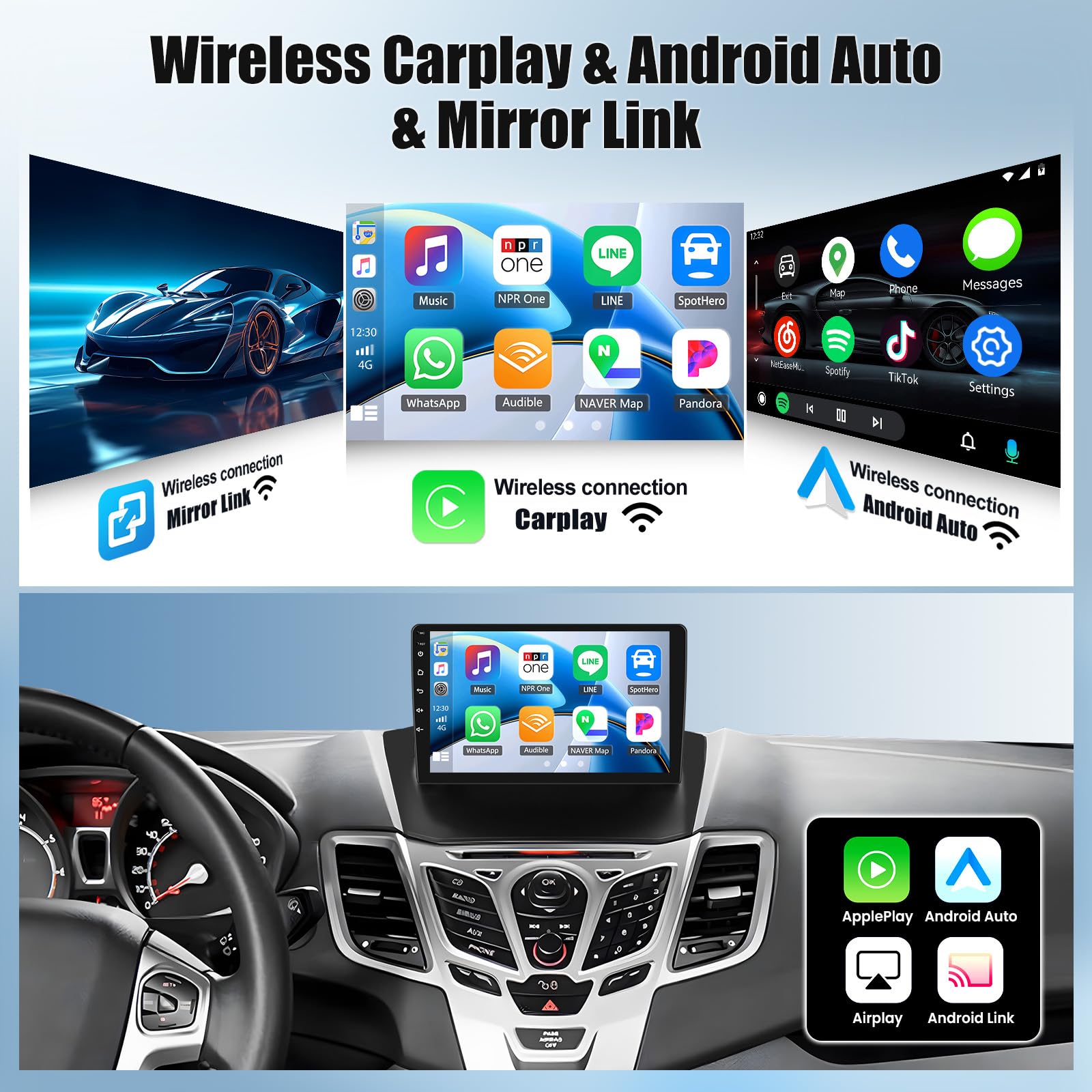 Autoradio Android 15 for Ford Fiesta (09-14): 9", 4+64GB, CarPlay & Android Auto