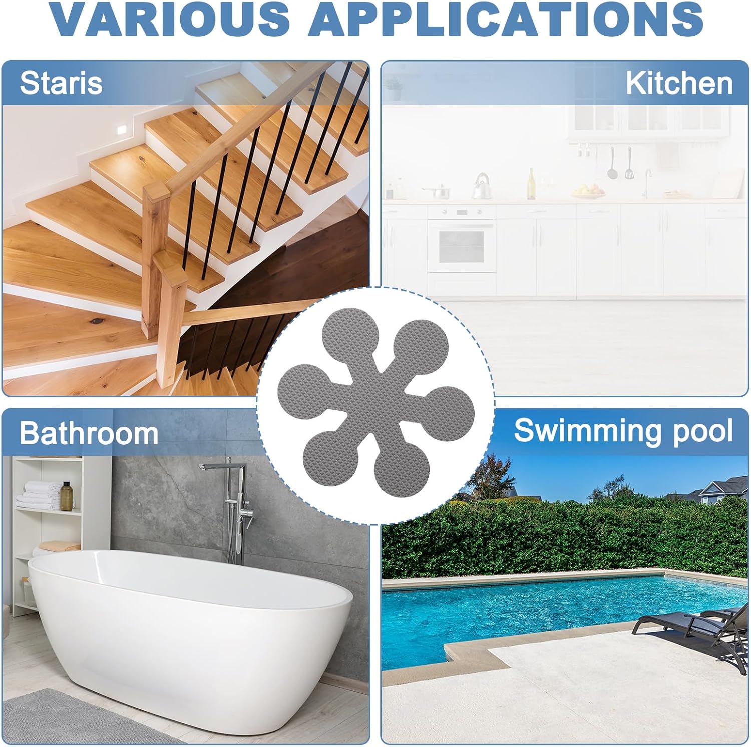PATIKIL 20 Pcs Non Slip Bathtub Stickers, Anti Slip Shower Stickers with Scraper Bathroom Shower Floor Decals Snowflake Shape Cute Treads Tubs, Gray