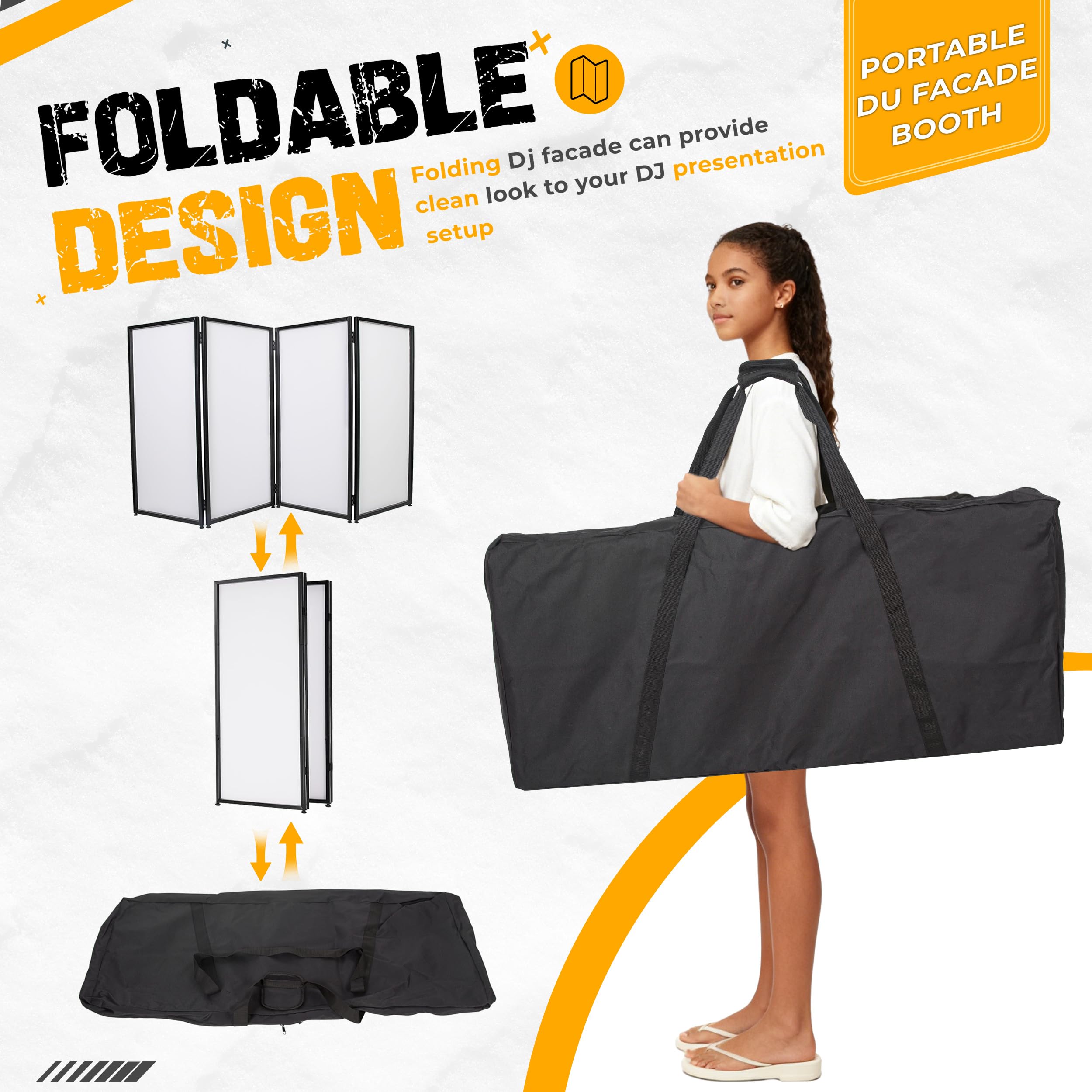 HECASA DJ Faltbare Fassade tragbare Veranstaltungskabine Bildschirm weiß/schwarz Scrim Metallrahmen Kabine mit Reisetasche