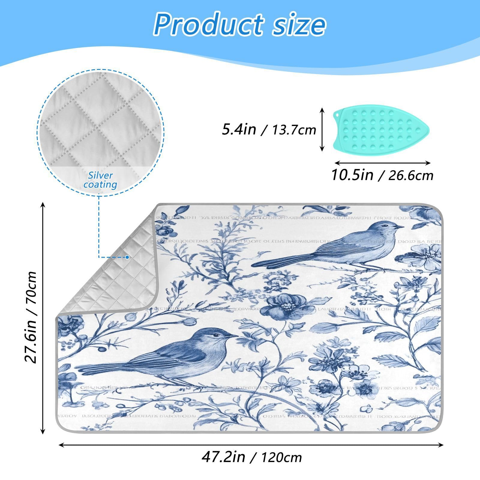 pnyoin Portable Ironing Mat Elegant French Flowers Travel Ironing Pad with Silicone Iron Rest for Steam Pressing on Tabletop or Bed Heat Resistant Portable Quilting & Travel Blanket