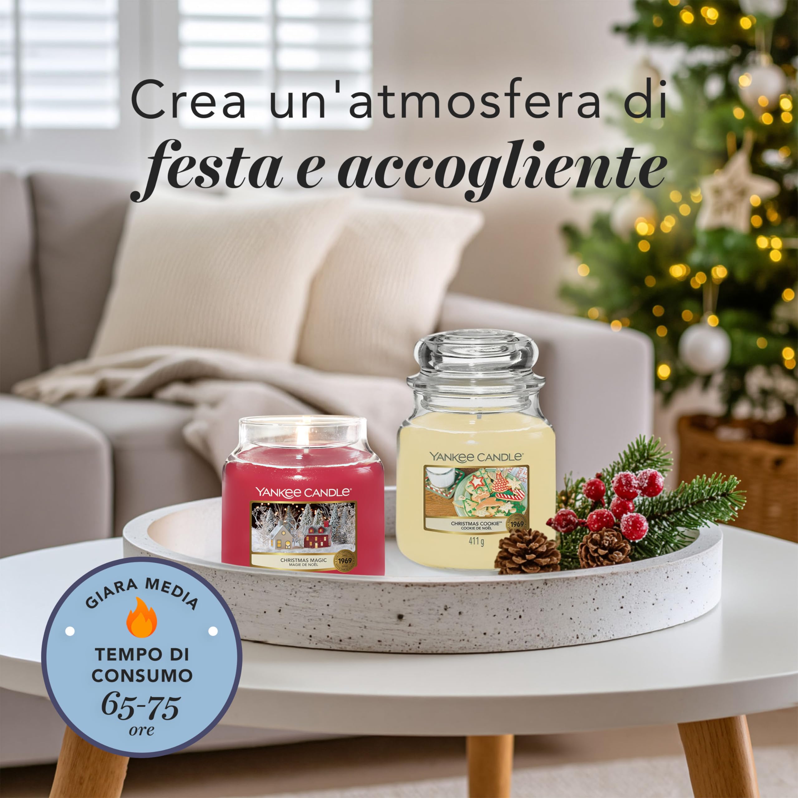 Yankee Candle | Set regalo di Natale | 2 candele profumate in giara media, 2 candele votive piene | Taglia stoppino e puntale per candela con coperchio Illuma | Set di 6 candele |perfetti per le donne