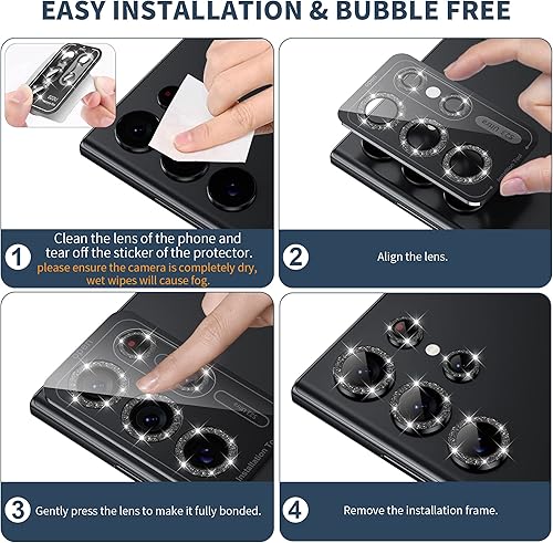 Miniatura 6 de Hoerrye Protector de lente de cámara para Samsung Galaxy S23 Ultra, compatible con fundas, vidrio templado 9H antiarañazos, círculo de protección