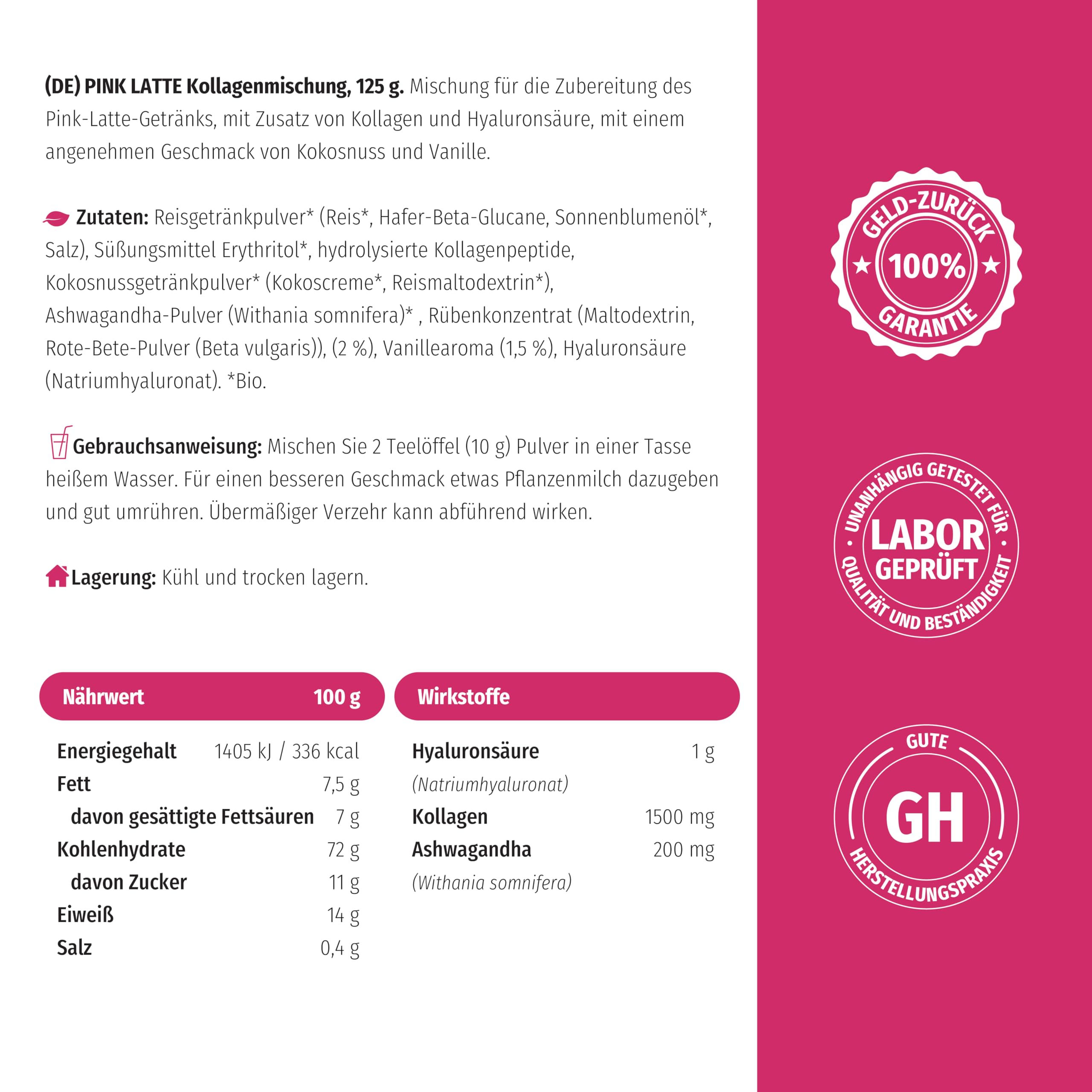 Nature's Finest Pink Latte Collagen, Getränkepulver 375 g (3er Pack)