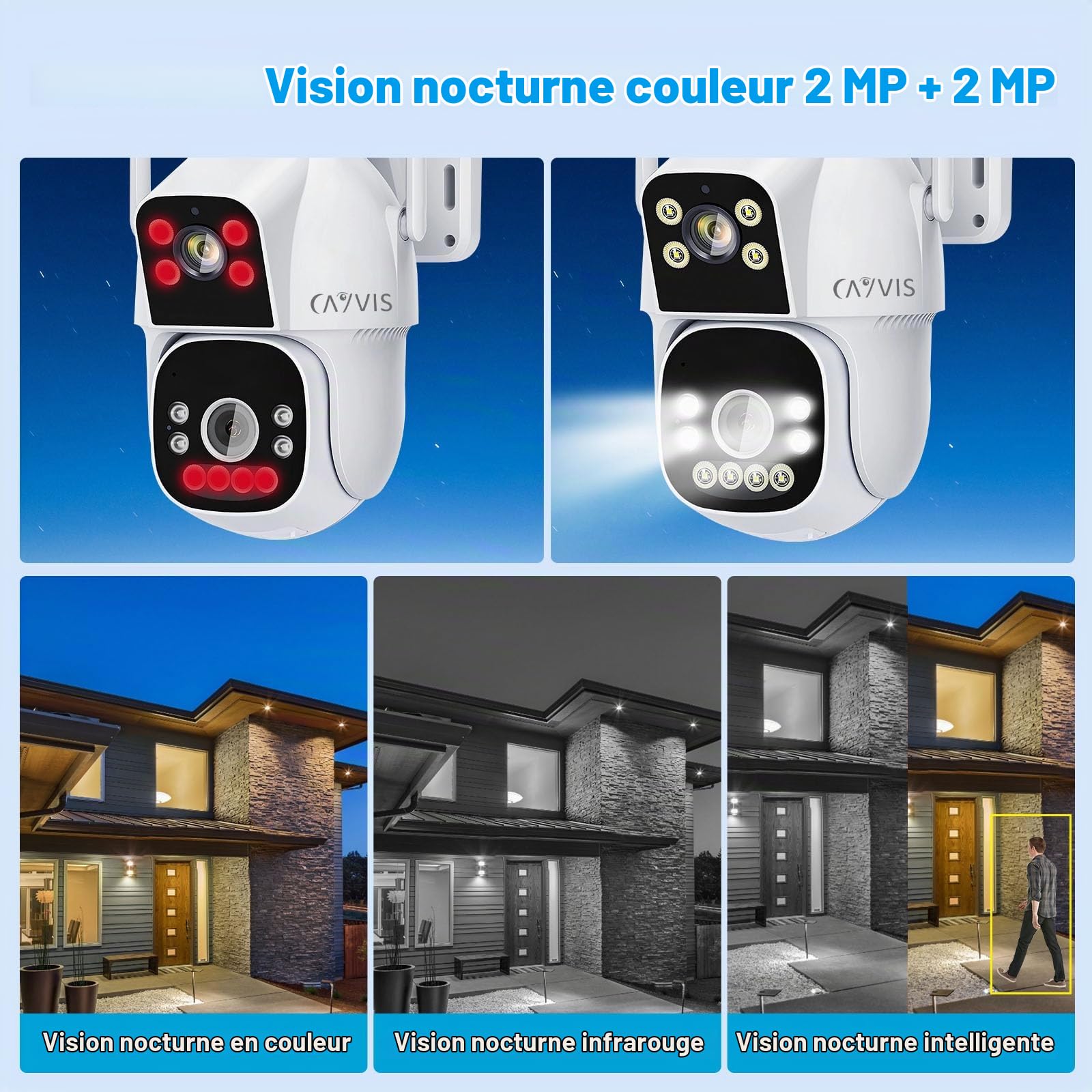 2MP Camera Surveillance WiFi Extérieur, 2.4GHz 5GHz PTZ 1080P Caméra IP Extérieure avec Double Objectif, Vision Nocturne Couleur, Détection Humaine, Audio Bidirectionnel,IP66