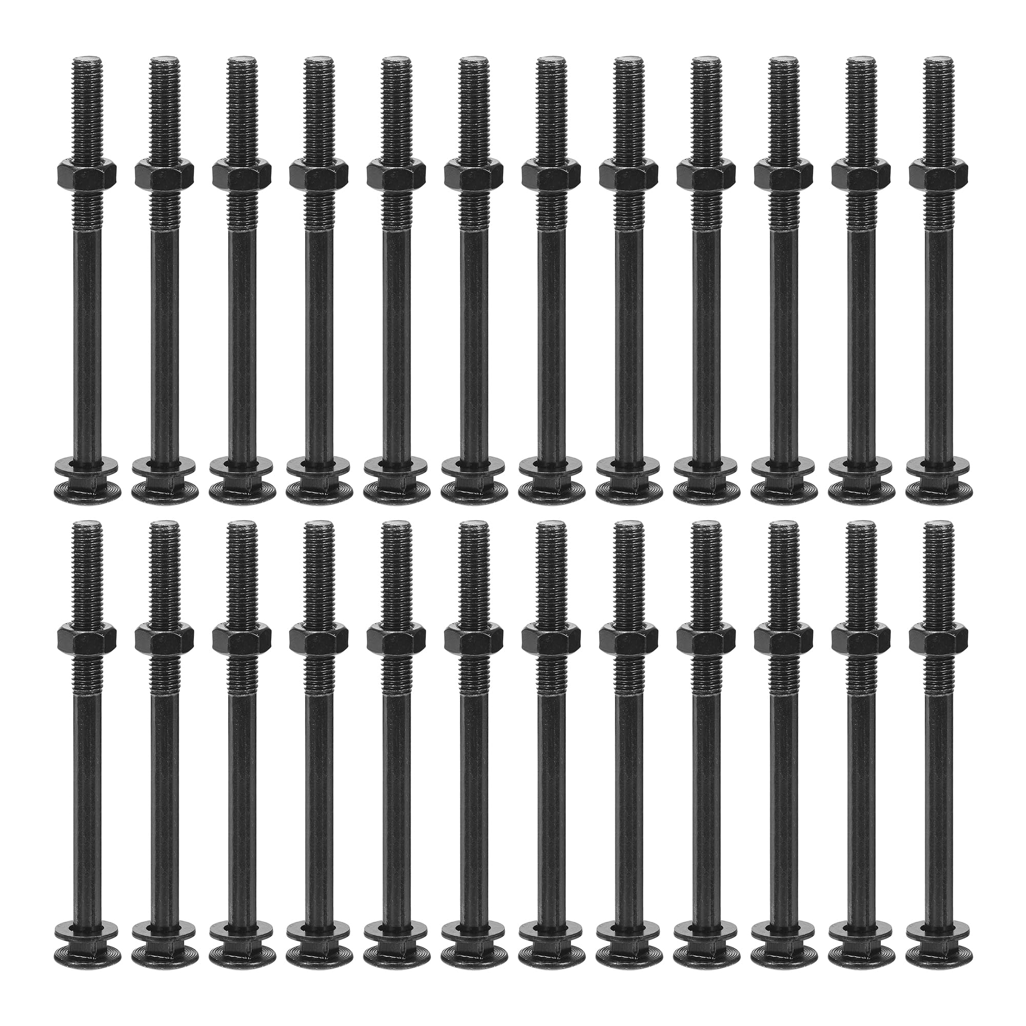 sourcing map Bulloni a testa quadrata M10 x 130 mm con dadi e rondelle, 25 set di viti a testa tonda in acciaio inossidabile 304, nero