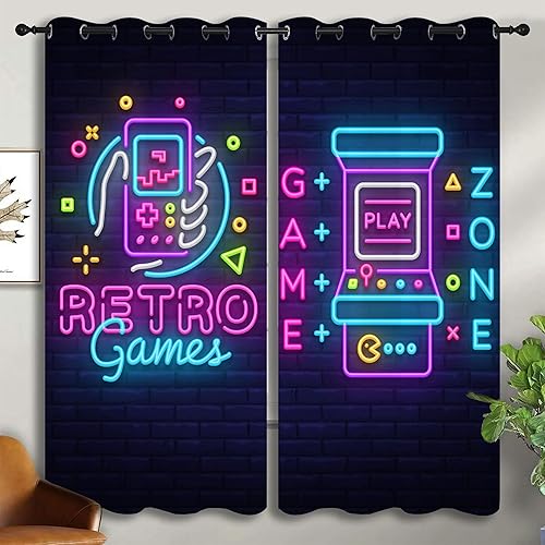 Miniatura 3 de LHROOMJK Cortinas opacas con ojales para control de juegos de arcade para dormitorio de niño y niña