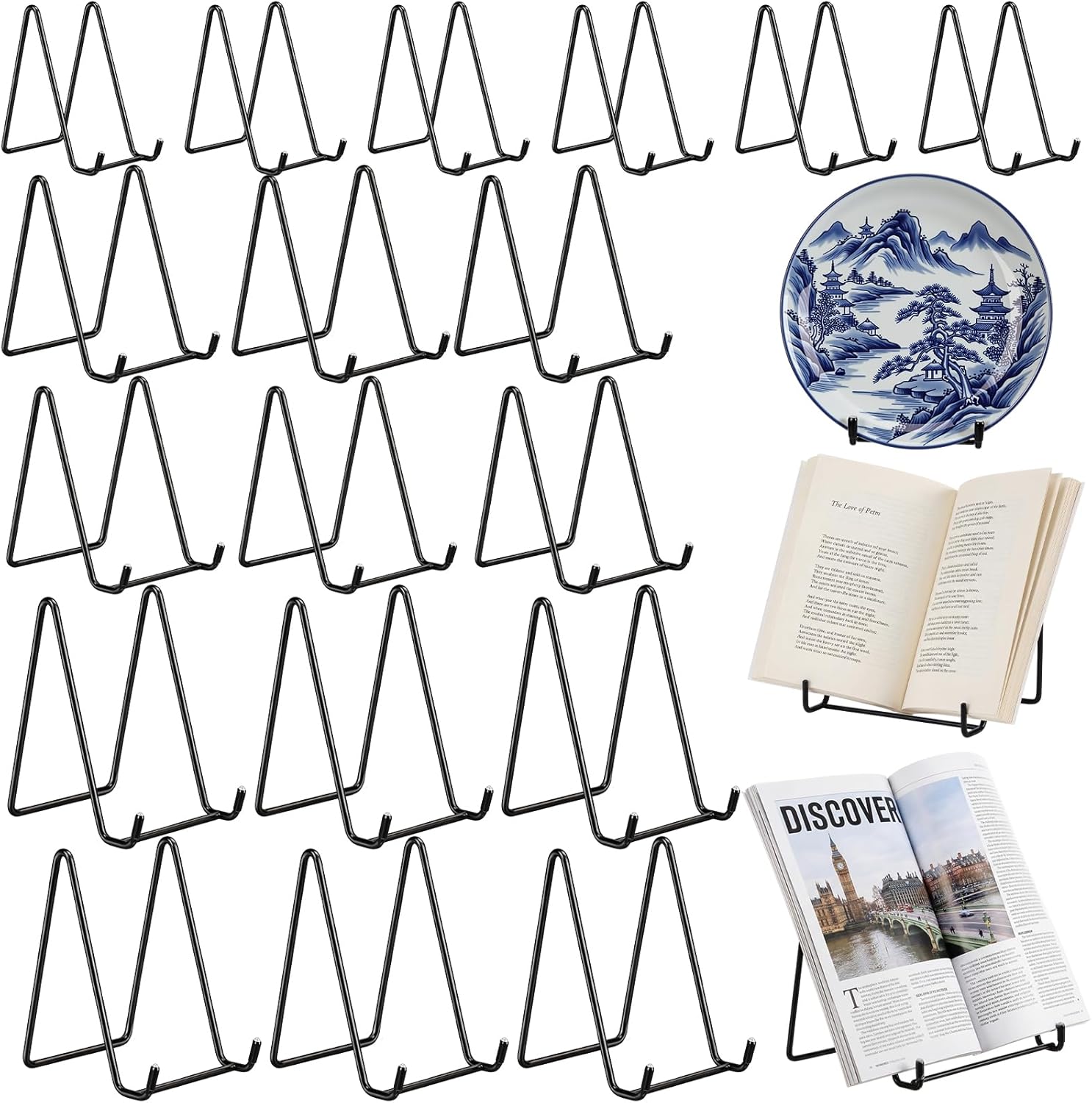 18 Pack 6/ 8/ 10 Inch Iron Metal Plate Stands for Display Black Display Holders for Plates, Photos, Frames, Decor, Books & More, Modern and Sturdy Easels for Home & Office, 3 Sizes