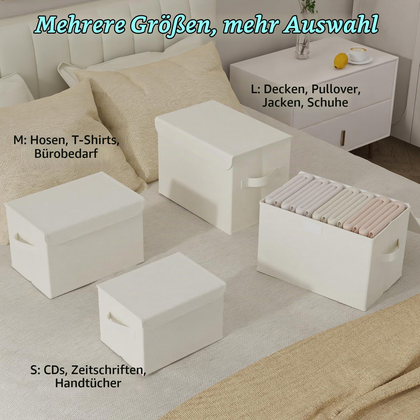 Kisten Aufbewahrung für Schlafzimmer, Beige, 30x23x20 cm, 4 Stück