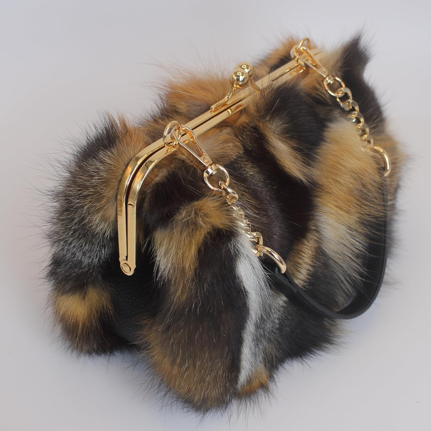 Ethical Scandinavian Fox Fur Clutch Purse - Kisslock Closure, Chain & Crossbody Strap from Nordic Farm Fur - Image 3