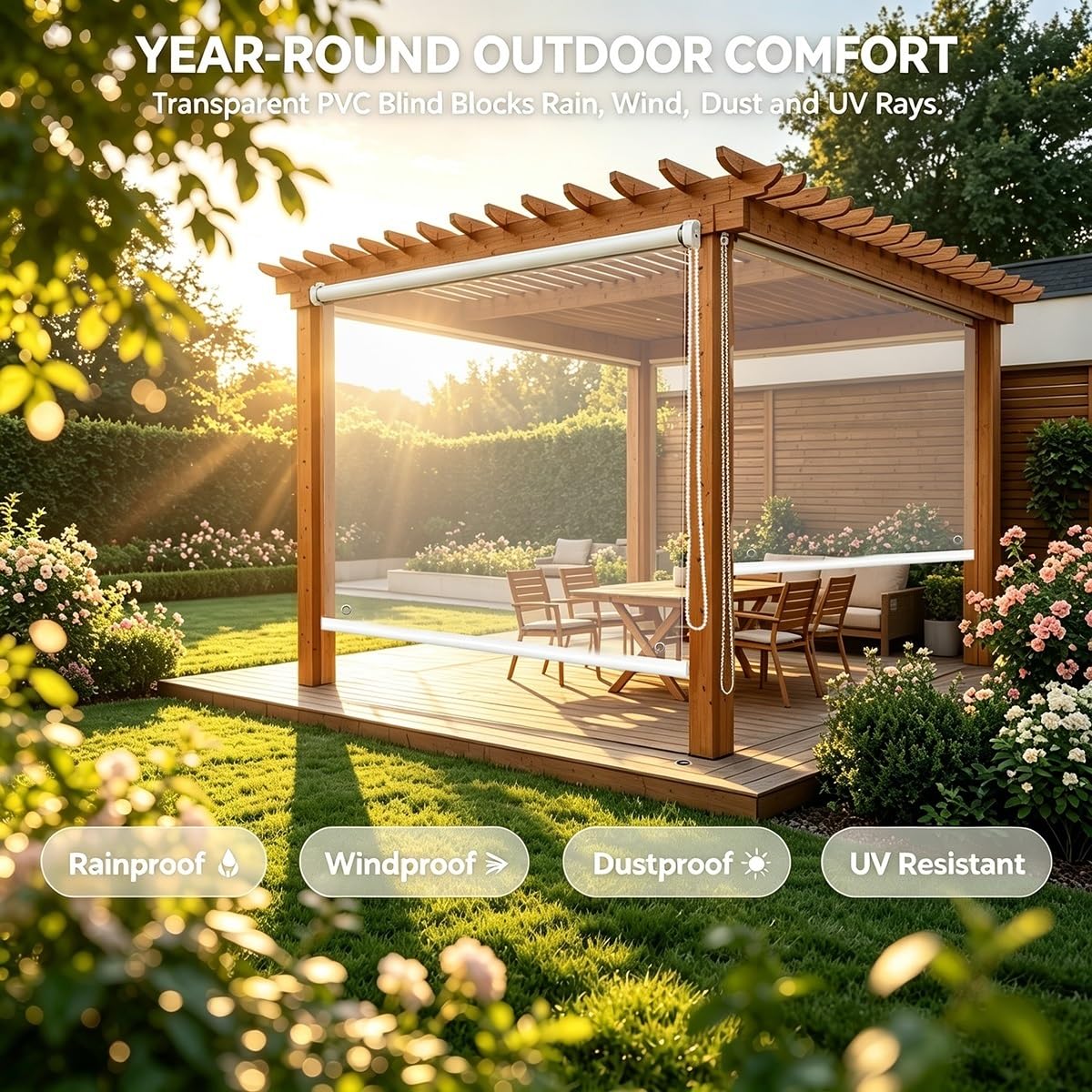Générique Volets Roulants Exterieur PVC Transparent, Store Enrouleur Pergola Coupe Vent Étanche, Rideau de Séparation Facile à Enrouler Gazebo Balcon Porche Mural ou Plafond(B140xH210cm)