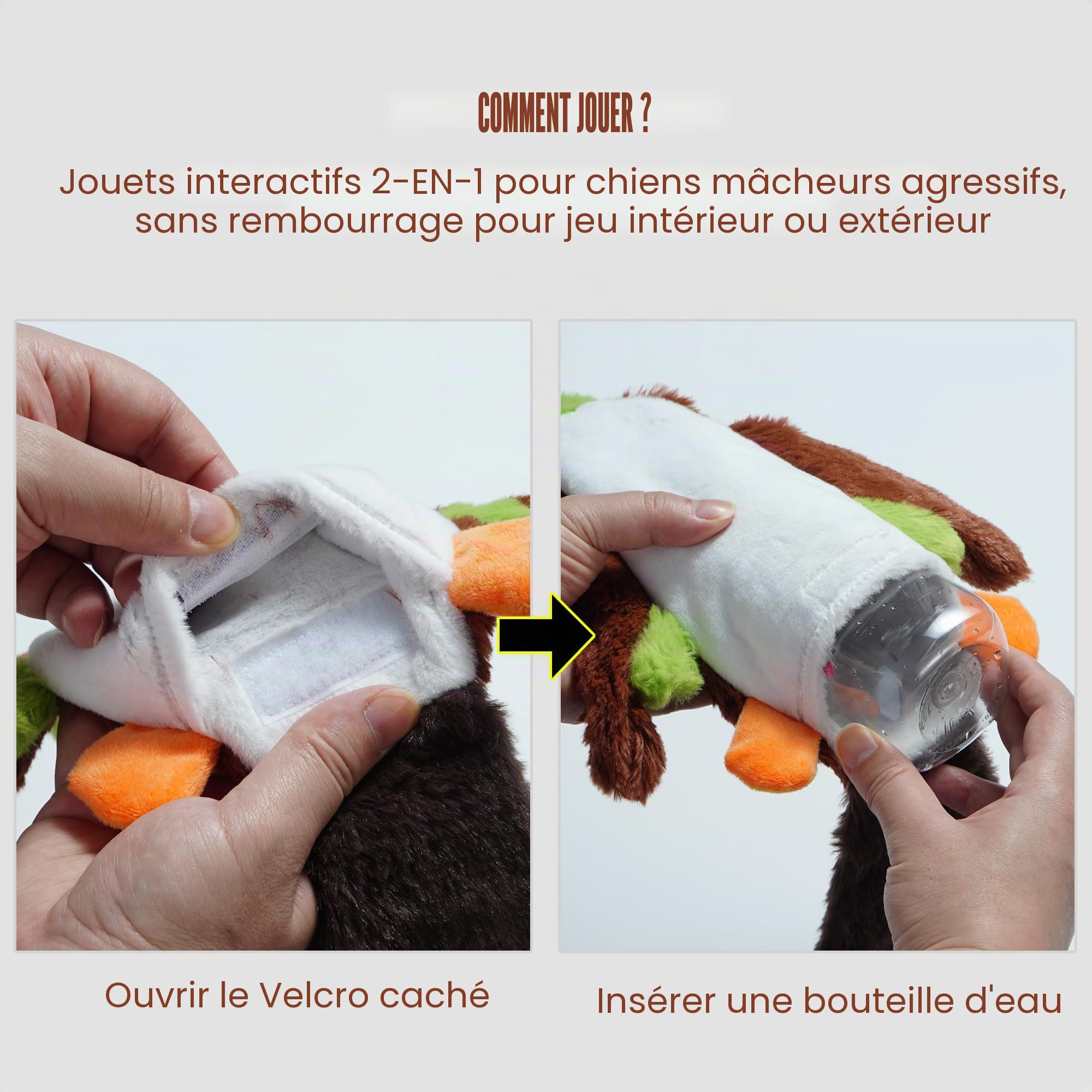 Nocciola Jouet Chien Indestructible avec Compartiment Bouteille Intégré | Jouet Interactif Tir à la Corde Sans Rembourrage, Jouet Chien avec Couineurs pour Petits Moyen Grands Chiens(52-83cm)