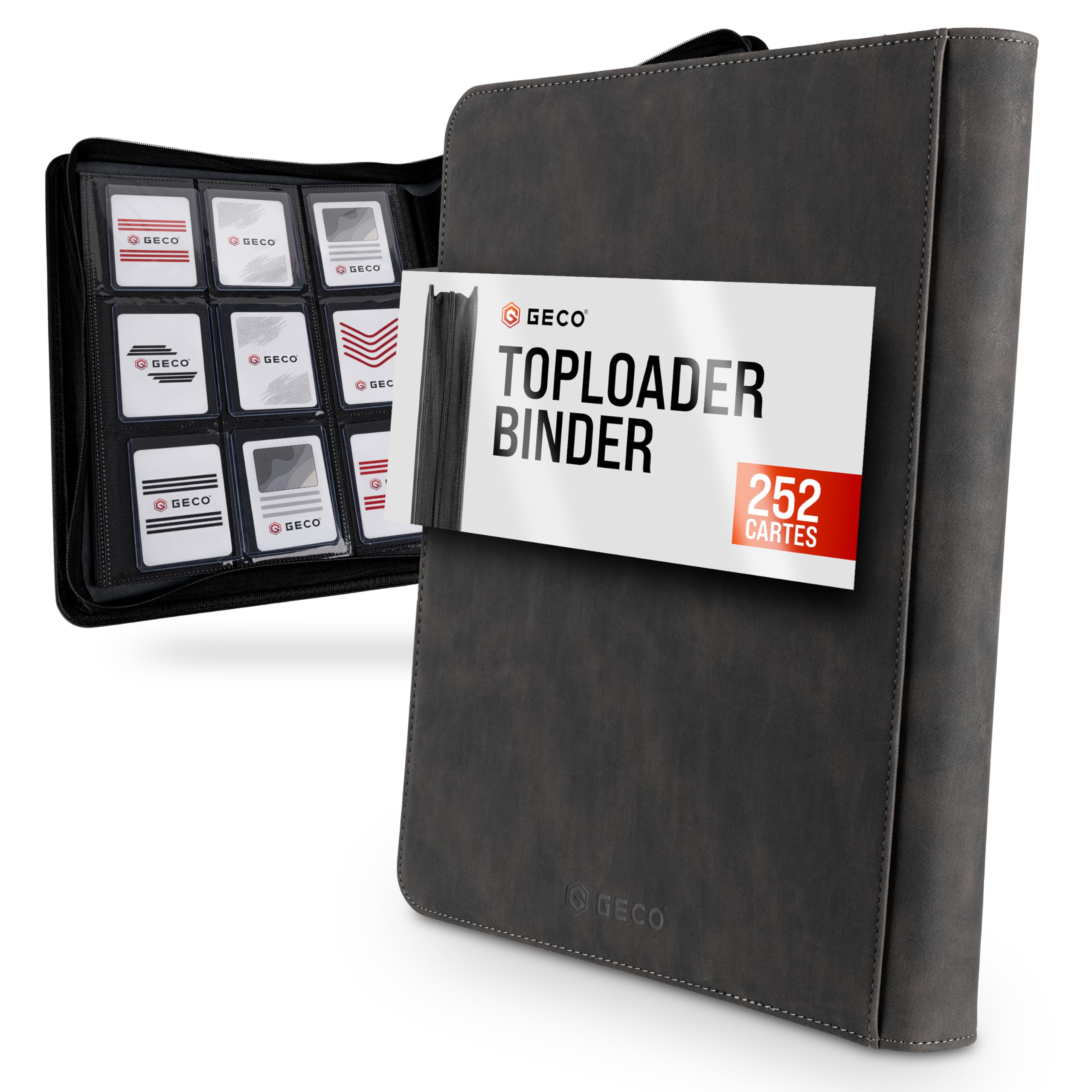 Toploader Binder - Album 9 poches Premium Toploader avec 252 compartiments pour Toploader standard 3''x4'' - Album de cartes à collectionner - Classeur de cartes à collectionner - Noir