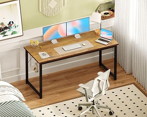 Miniatura 5 de ODK Escritorio para computadora de 54 pulgadas, escritorio de oficina en casa, escritorio de estudio para juegos, escritura, trabajo desde casa,