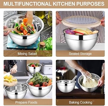 LIANYU 6 PCS Stainless Steel Mixing Bowls with Visible Lids for Cooking