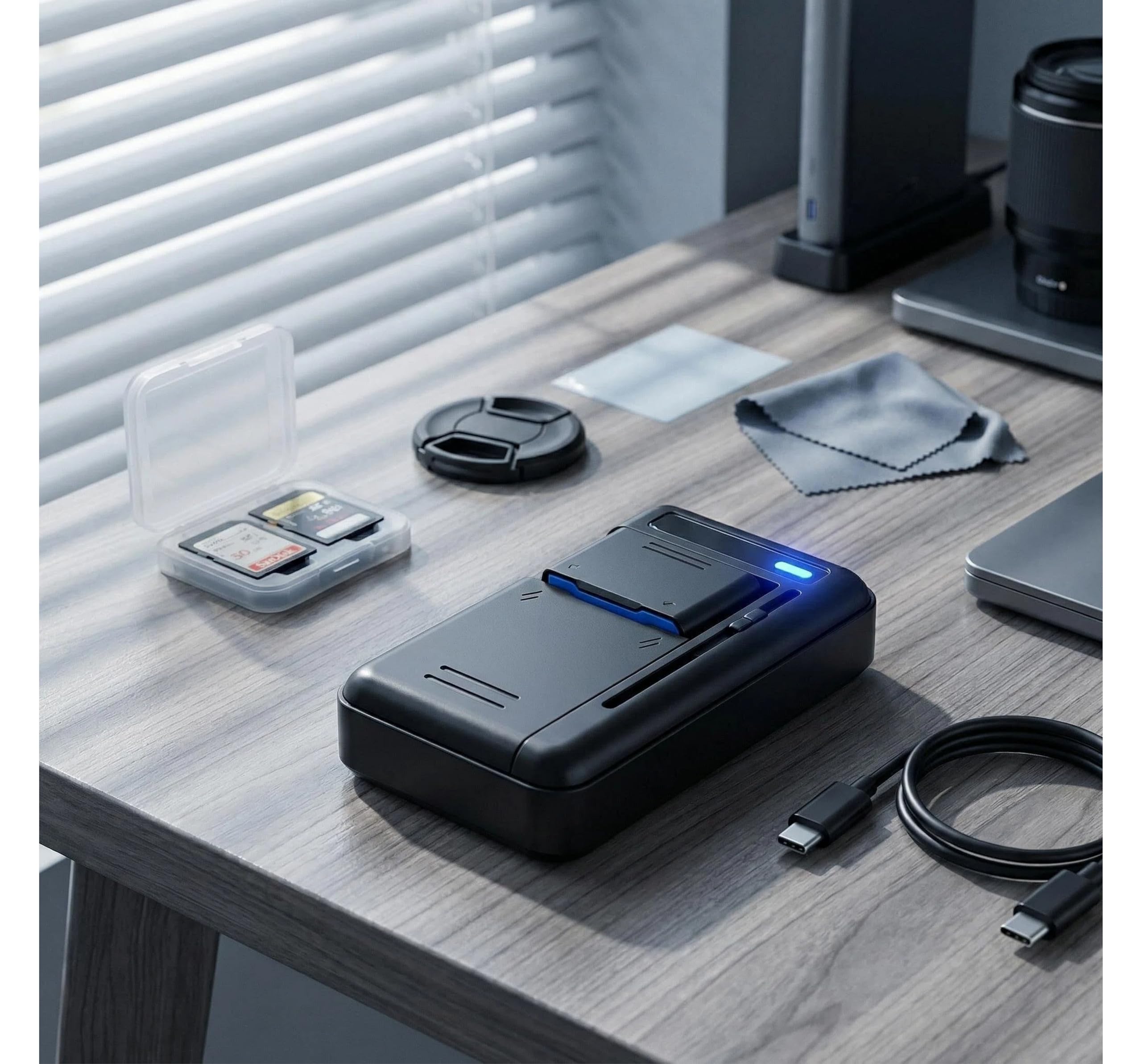Uniwersalna Ładowarka do Baterii 2w1 Port USB-C dla Baterii 29-66mm kompatybilna z Telefonami Komórkowymi i Aparatami DSLR