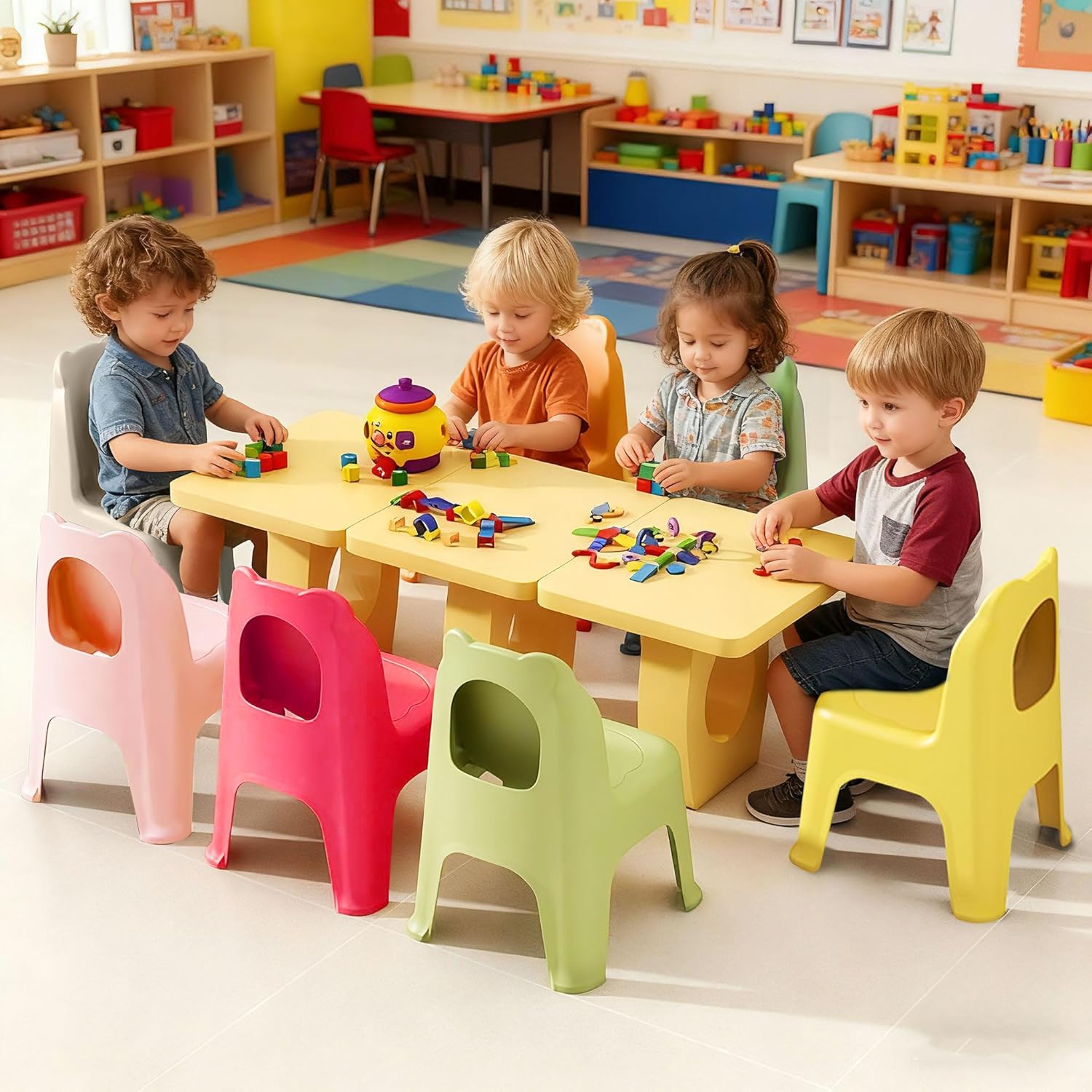 wanan 11”Stackable School Chairs, 6Pcs Kids Plastic Classroom Chairs for Toddlers, Colorful Preschool Chairs for Classroom, Daycare, Children's Room, Playroom (Rainbow, 6PCS)