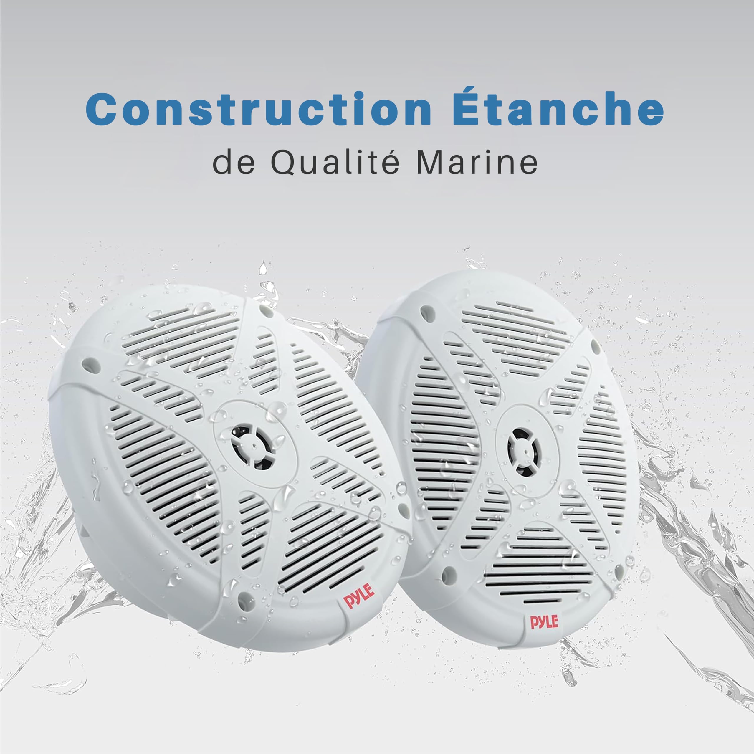 Pyle Haut-Parleur Marin 16,5 cm 2 Voies – Enceintes Étanches IPX4 600W pour Bateau et Extérieur, Design Bas Profil, Paire Blanche
