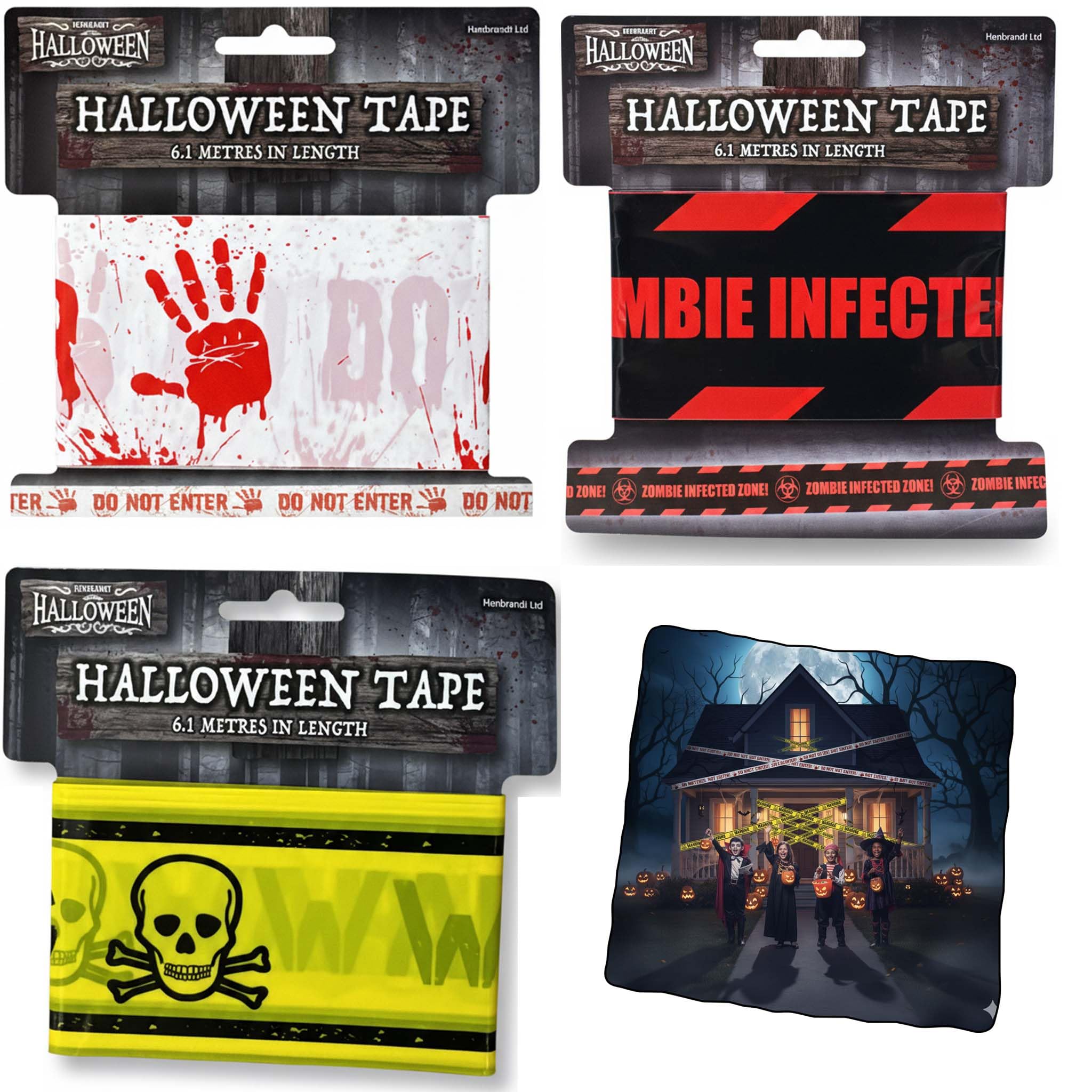 Hovuk 3X Tear-Resistant Halloween Tapes 3Pcs Halloween Warning Tape Set 6.1Mx7cm, Do Not Enter, Zombie Infected Zone, Warning Designs, High Visibility Barricade Banners For Indoor & Outdoor Decorations