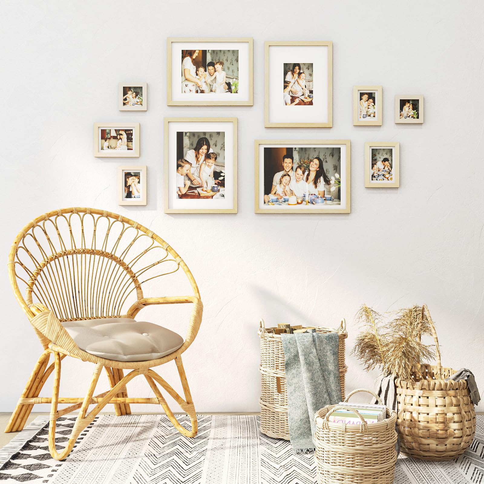 Egofine Set di cornici per foto, 10 pezzi, cornici per collage da parete con due 30 x 40 cm, due da 28 x 35 cm, due da 12 x 18 cm, due da 10 x 15 cm, per parete e tavolo, in legno massello, rivestite
