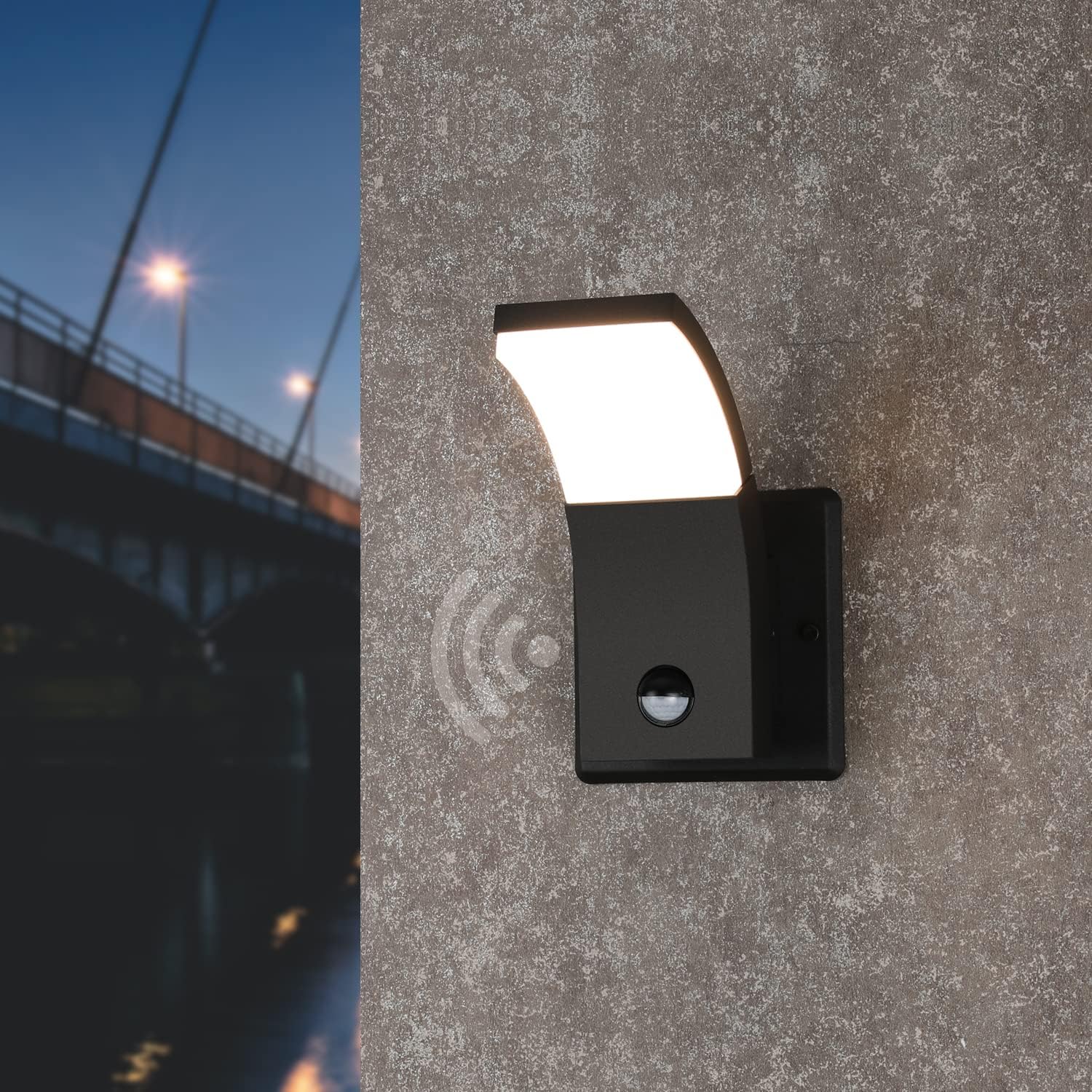 Inowel Outdoor Wall Light with Motion Sensor Black LED Exterior Wall Mount Porch Light Fixture IP54 Waterproof Wall Sconce 6W for Front Door,Garage,Patio,Hard Wired