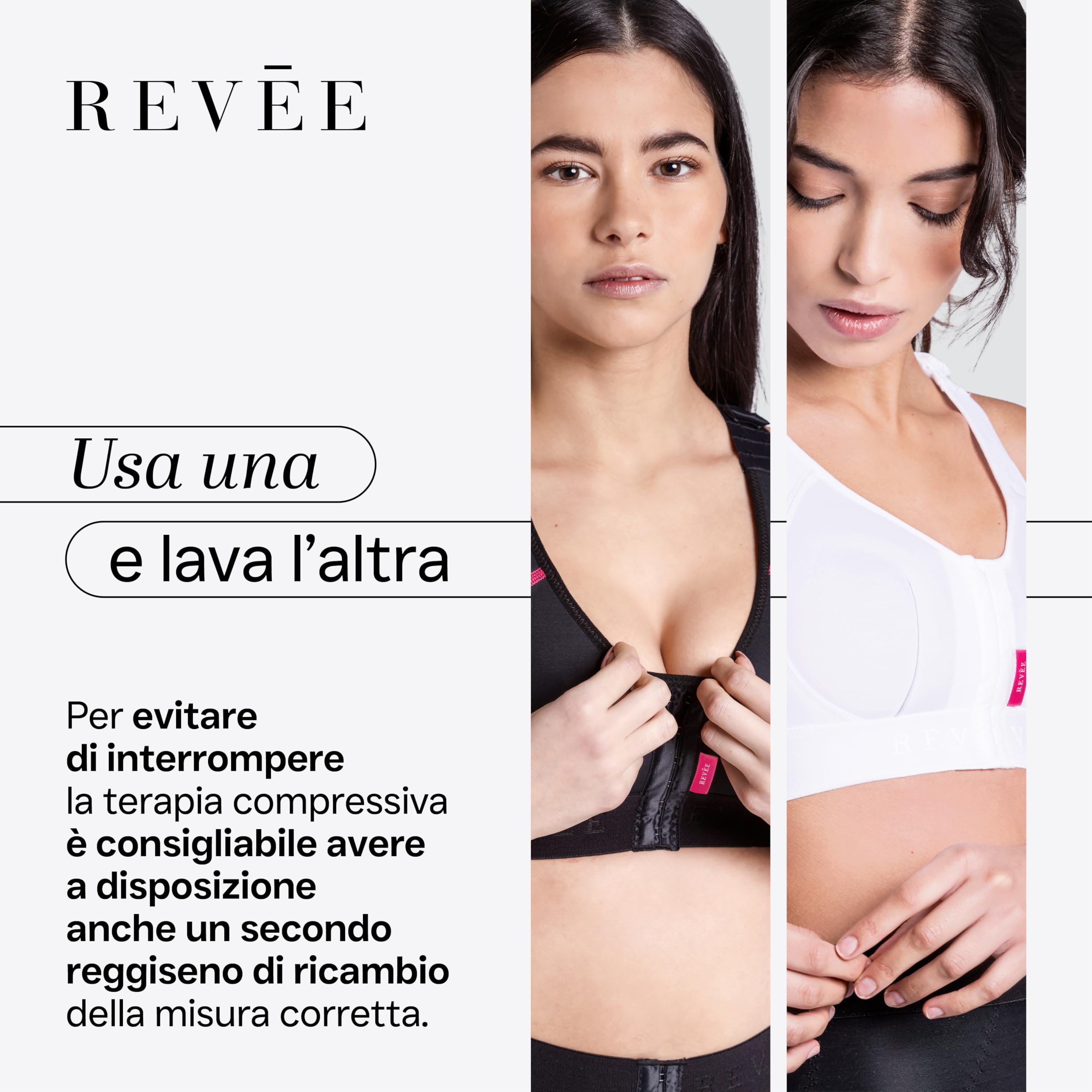 REVÉE Reggiseno Post-Operatorio - Reggiseno Donna a Fascia per Mastoplastica Additiva, Riduttiva, Sostituzione Protesi, Oncoplastica, Quadrantectomia - Bra Laetitia