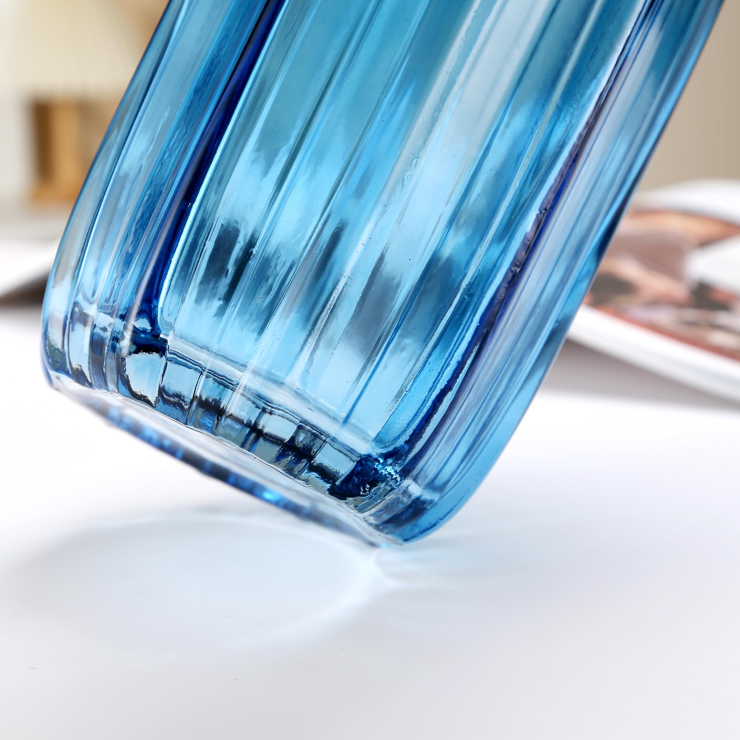 JAKY Global - Elegante jarrón de cristal azul de 32 cm de alto, centro de mesa grande y alto para decoración del hogar u oficina, impresionante jarrón de cristal para flores, perfecto para casa de