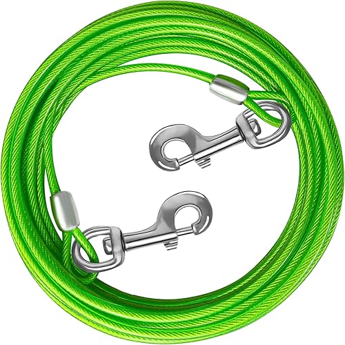 Cable de amarre para perros de 1015202530 pies para patio, cable de alambre de acero con clips superiores duraderos, cadenas verdes para exteriores