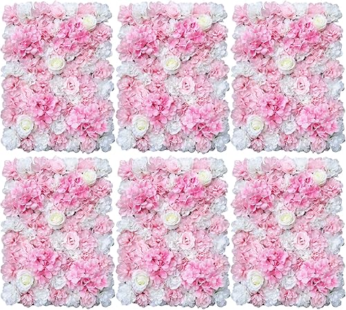 Miniatura 9 de LOYALHEARTDY Paquete de 6 paneles de pared de flores artificiales de seda de 16 x 24 pulgadas, rosa de seda y flores de hortensias, decoración de