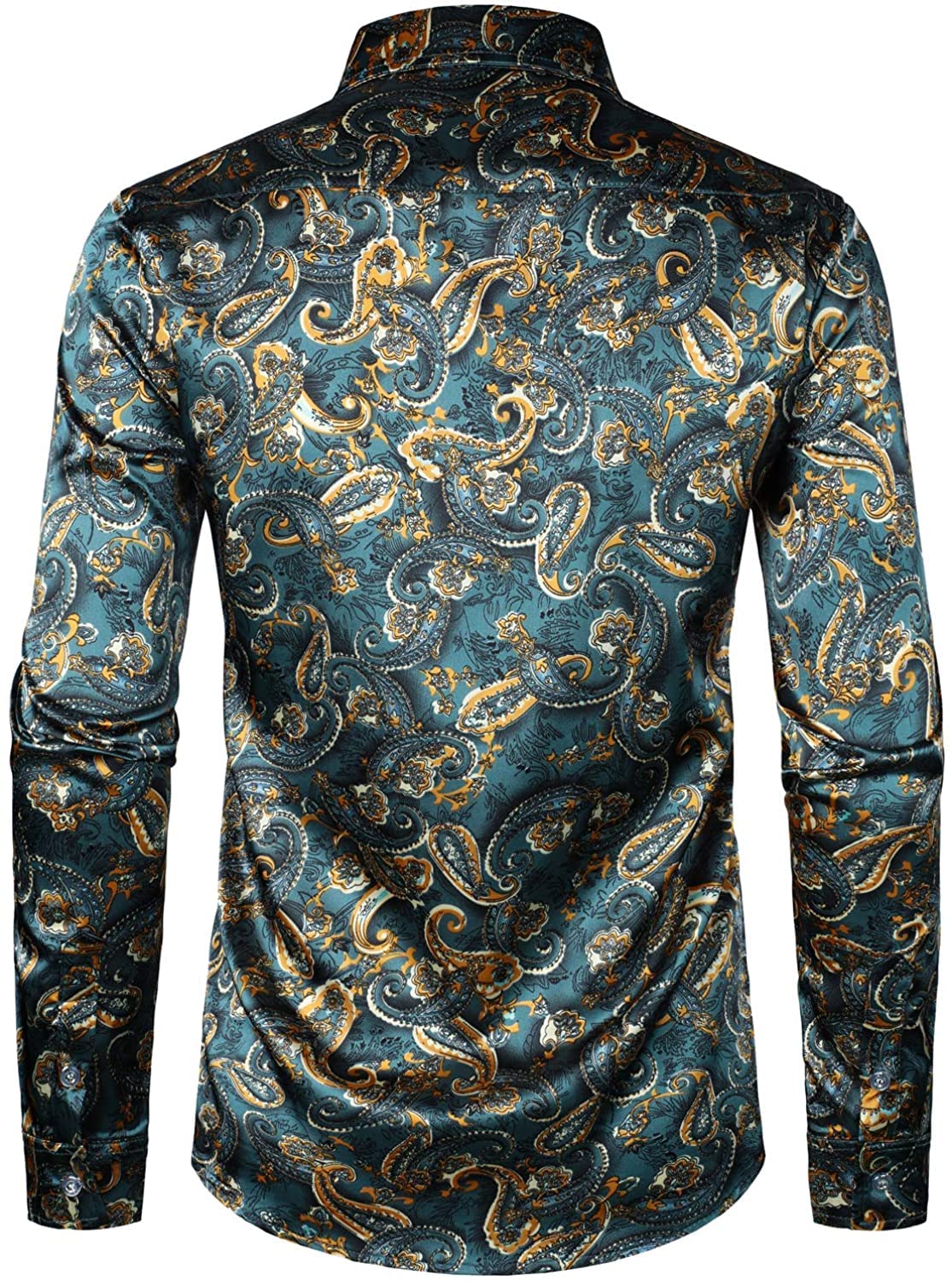 PARKLEES Lässiges, luxuriöses Herrenhemd, bedruckt, seidenähnlich, Satin, Knopfleiste, für Party, Hochzeit