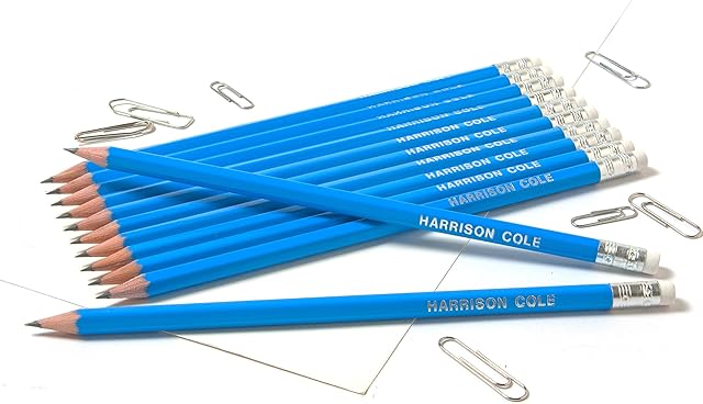 12 HB Graphite Pencils Personalised with Name Silver Print (Ocean Blue)