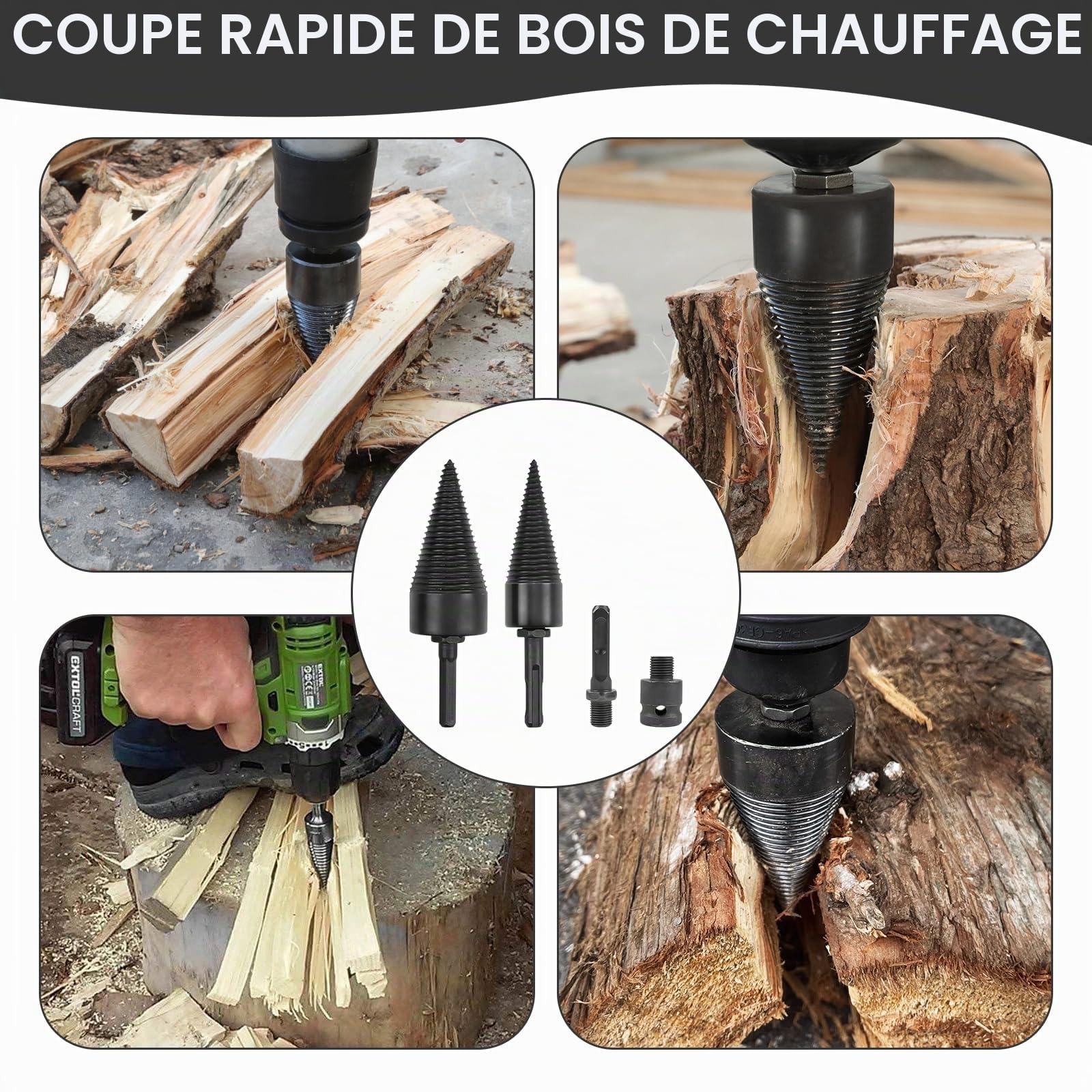 Fendeur de Bûche Cône 32mm 42mm Mèche pour Fendre le Bois Foret à Bois