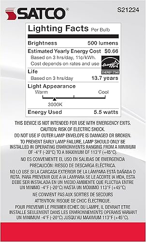 Miniatura 4 de Satco Bombilla LED E26 de 5.5 W, 3000 K, clasificación de 15000 horas, regulable