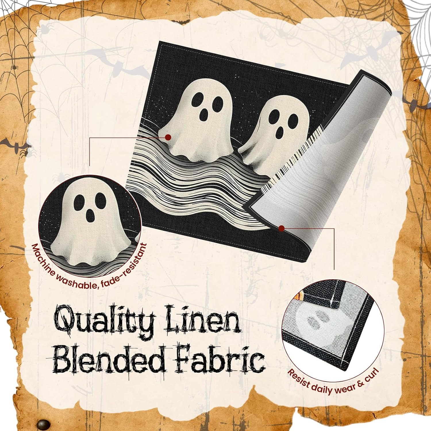 Halloween Placemats Set of 6 Cute Quirky Ghost Decorated Dining Table Placemats Autumn Seasonal Halloween Table Mats Decorations for Dinner Party Home Kitchen