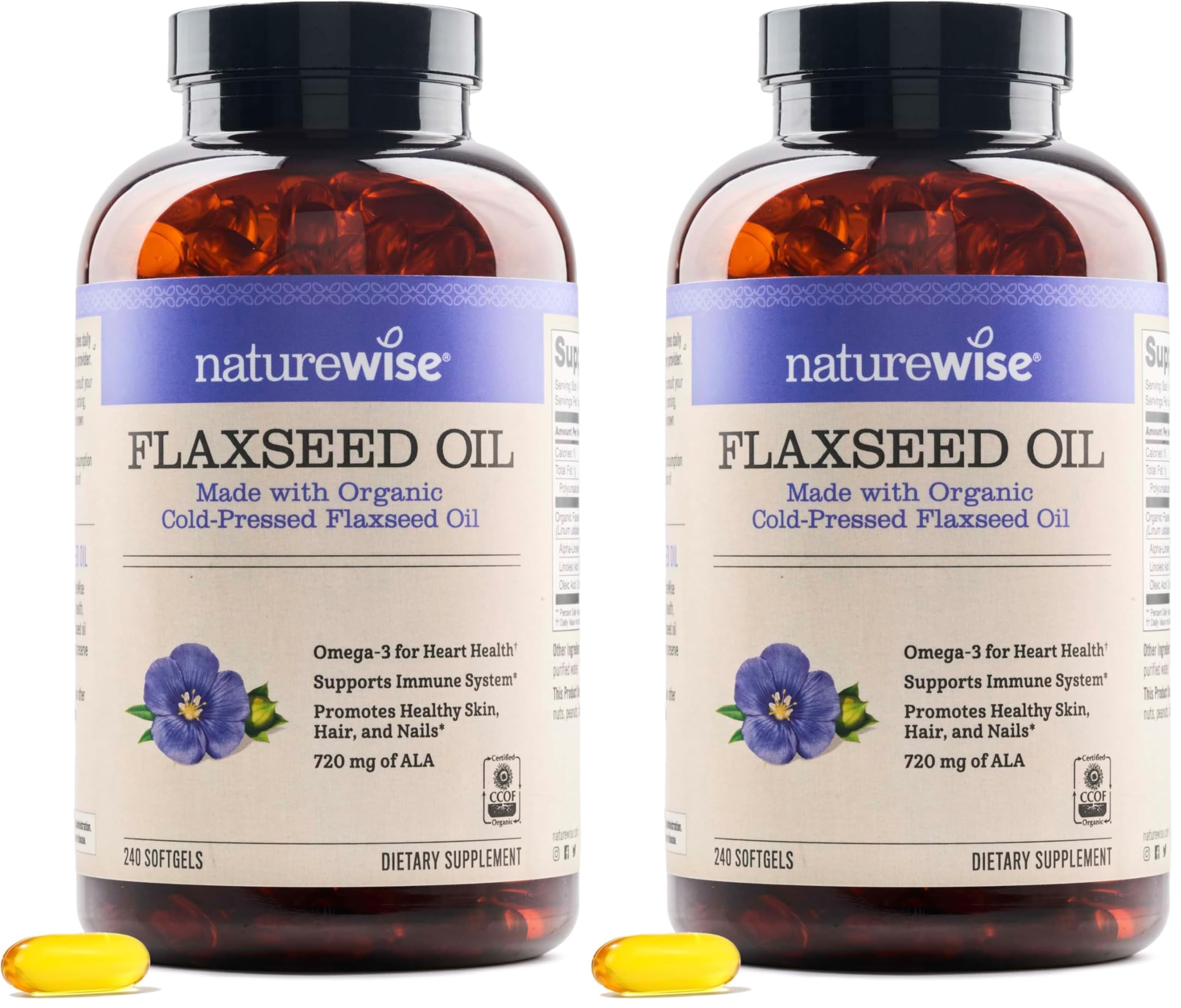 NatureWise Flaxseed Oil 1,242 mg,Fish Free Omega 3 6 9 with 720mg ALA,Dietary Supplement for Heart Health Support - Organic,Cold Pressed,Non-GMO - 240 Softgels[8-Month Supply],(Pack of 2) 240 Count (Pack of 2)