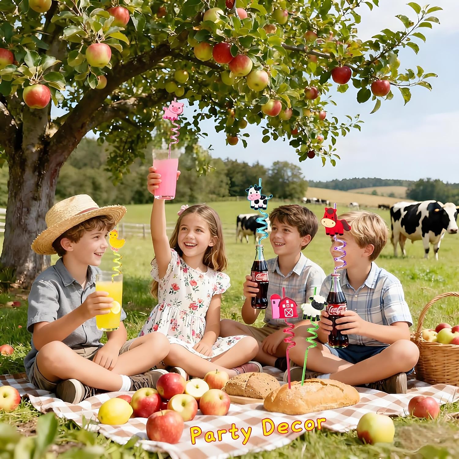 24 Reusable Plastic Drinking Straws for Farm Animal Birthday Party Favors