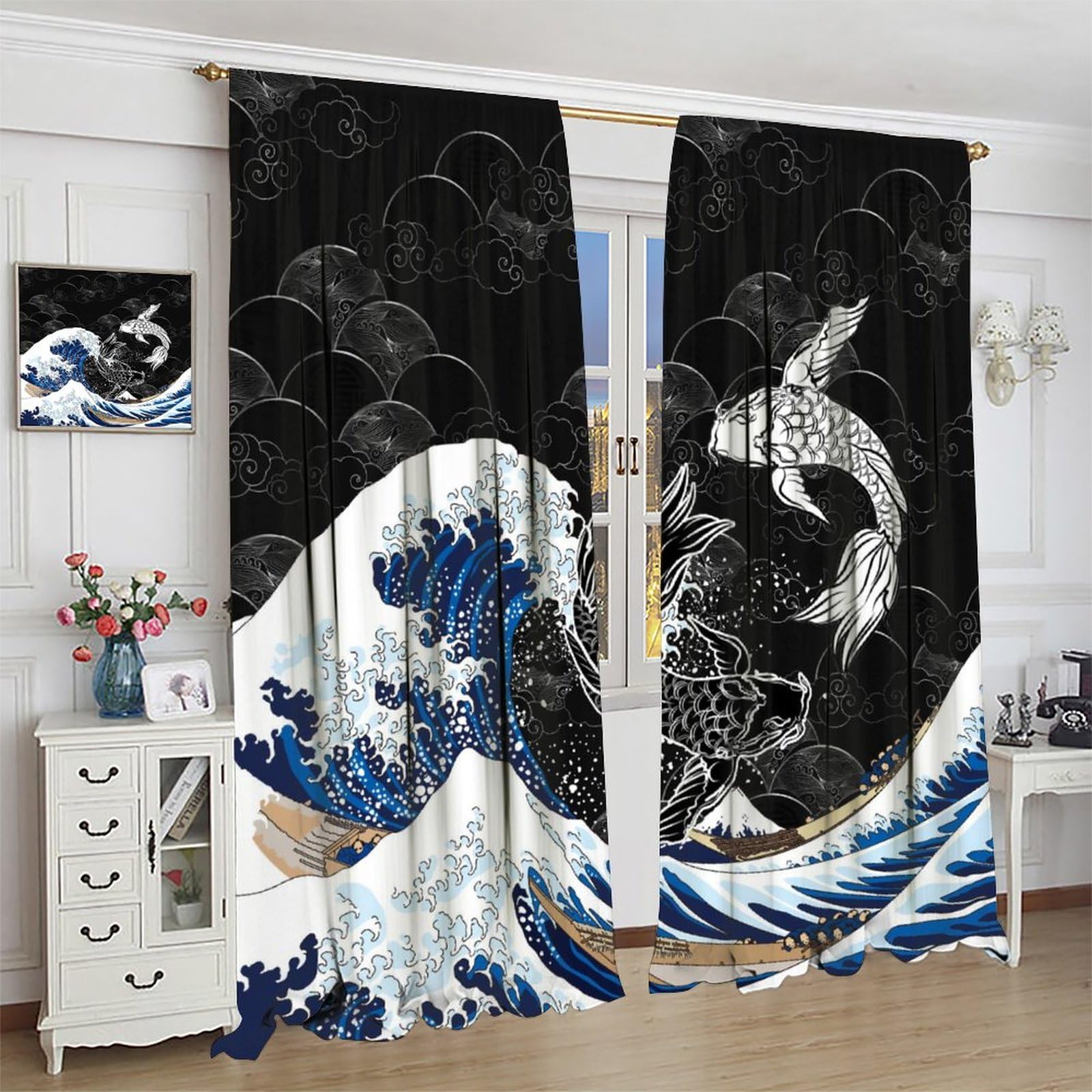 Amazon.com: SENQIAN Japanese Wave Curtains Fantasy Anime Koi Fish