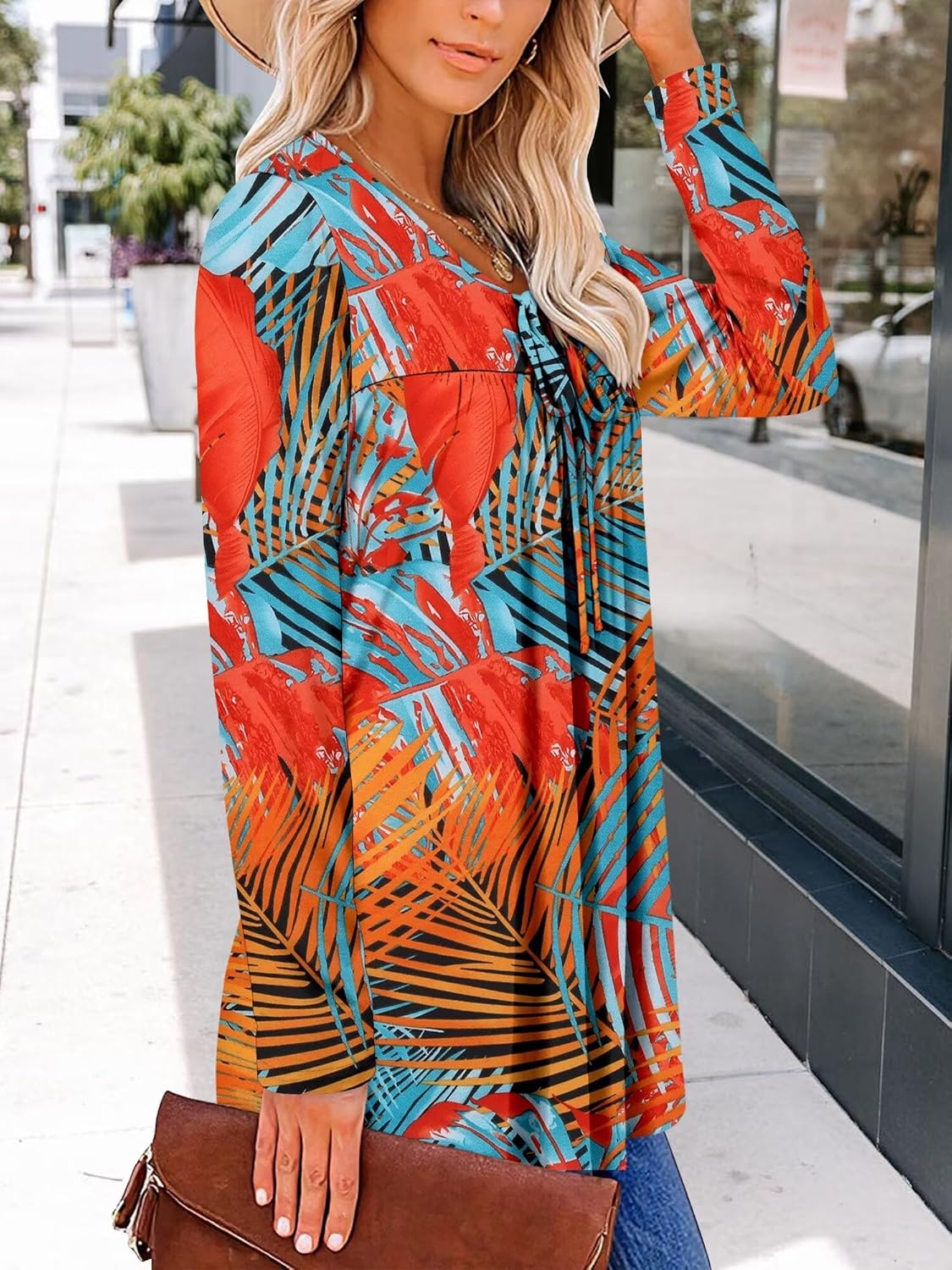 Magritta Womens Long Sleeve Tops 2025 Fall Keyhole-Tie Neck Pleated Tunic Blouses Dressy Casual Business Shirts - Image 3