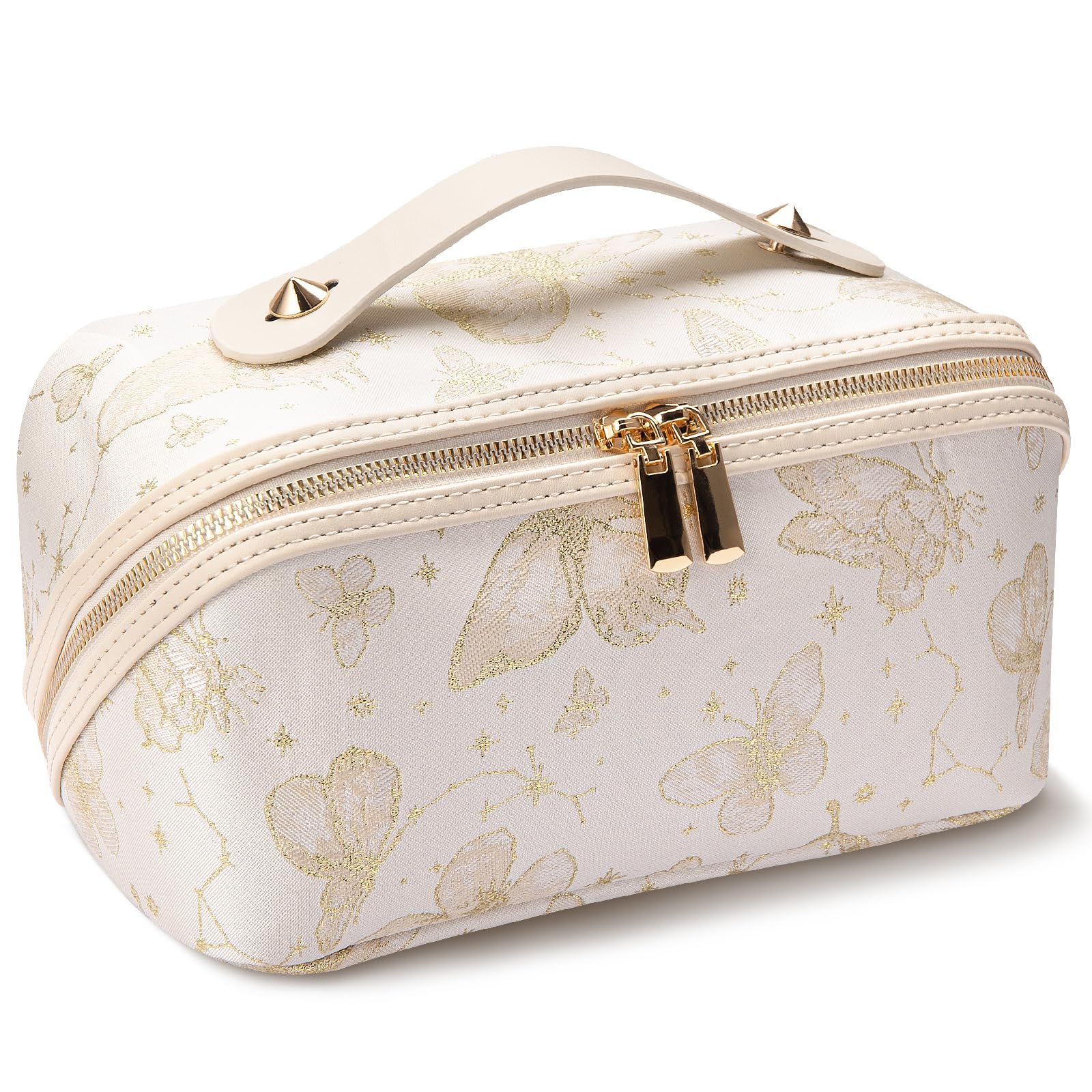 Abiudeng Bolsa de maquillaje de viaje de 2 piezas, bolsas de cosméticos de gran capacidad, bolsa de aseo para artículos esenciales de viaje, bolsa portátil impermeable, organizador de maquillaje plano