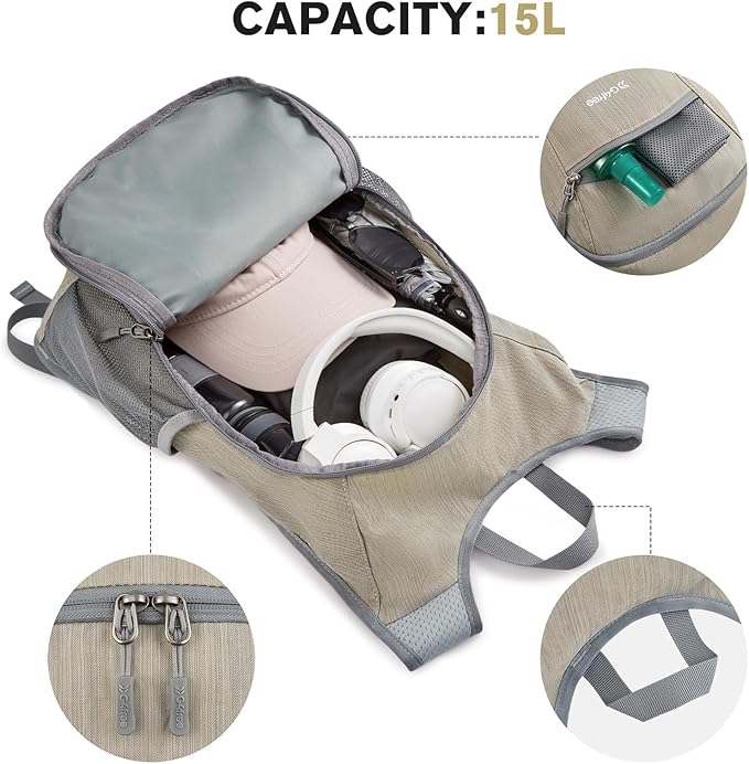 G4Free Mochila Senderismo Plegable 15L Día Ligera Beige miniatura 2