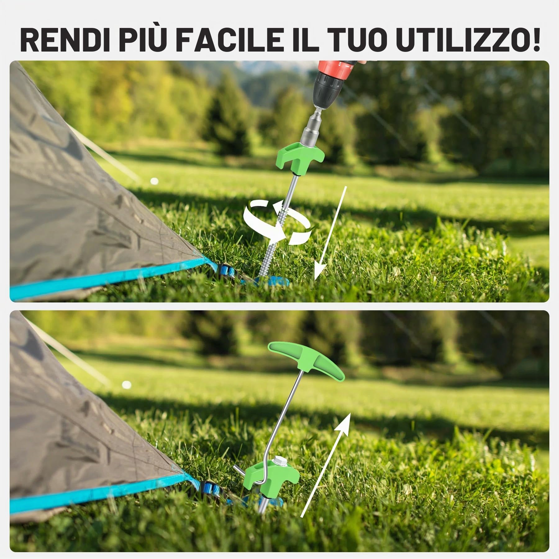 Forever Speed 30PCS Picchetti Tenda in Acciaio con Scatola [Punta ＆ Tirachiodi Inclusa], 25 cm Picchetti Campeggio Picchetti con Filettatura per Terreni Duri, Boschi, Prati - Verde