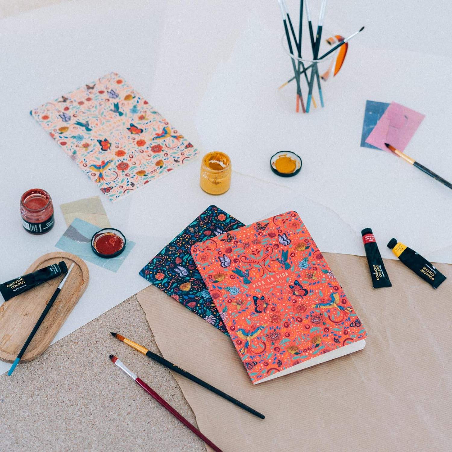 Grupo Erik A5 Notebook Set - Frida Kahlo Gifts | 3 A5 Notebooks - Lined, Plain, Dotted - 32 sheets (64 pages) | Flower Notebook, Cute Stationery Gifts Under 15 Pounds