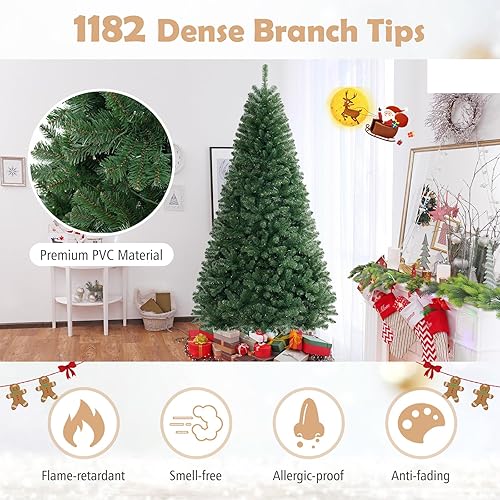 Miniatura 93 de GOFLAME Árbol de Navidad artificial preiluminado de 8 pies con luces LED blancas cálidas y conos de pino, decoración navideña para el hogar