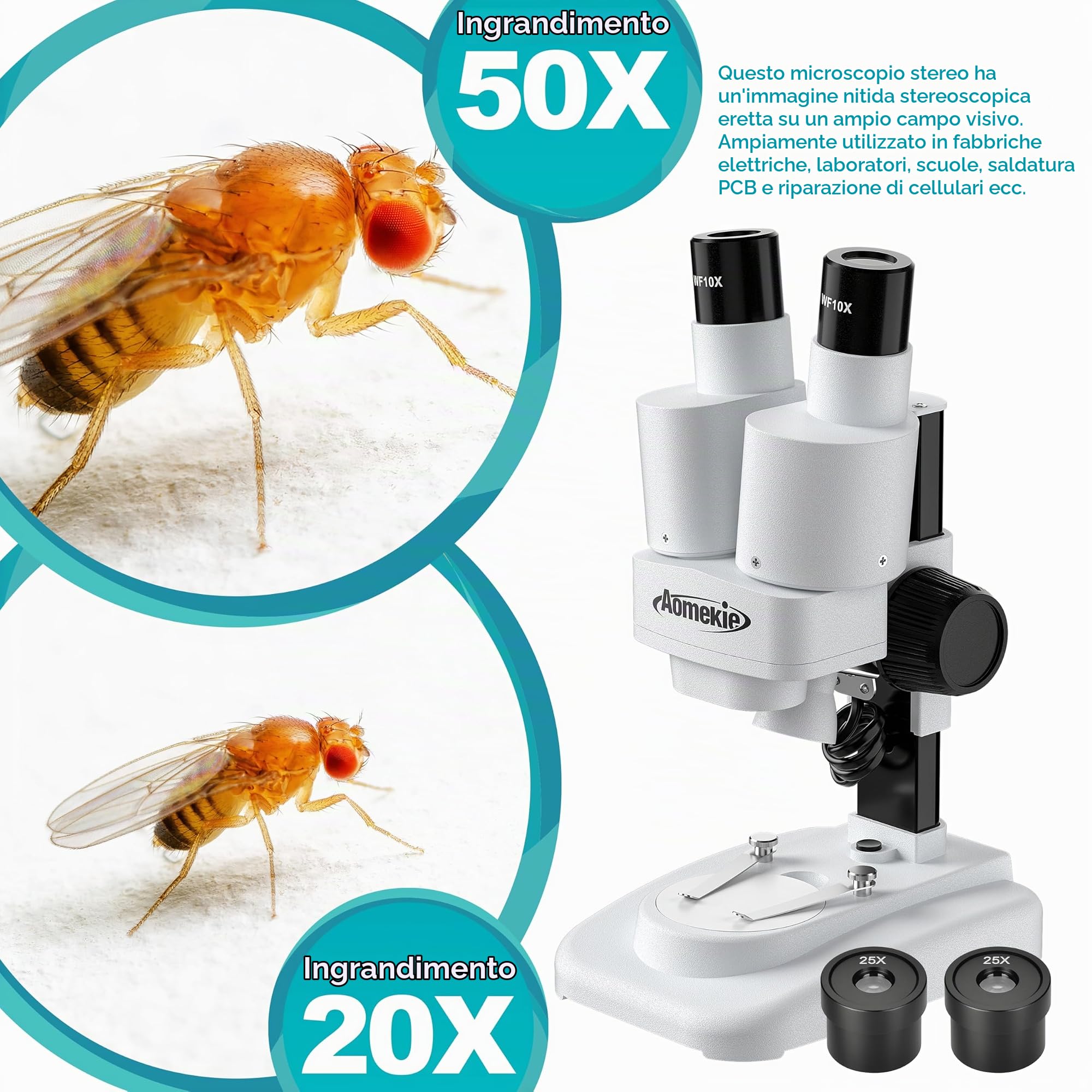 Aomekie Microscopio Stereo 20X & 40X Microscopio per Bambini Binoculare Zoom 3D con LED Regalo