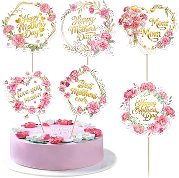 18 Pack Happy Mothers Day Cake Topper I Love You Mom Cake Pick Decorations for Mothers Day Theme Birthday Party Cake Decorations Supplies